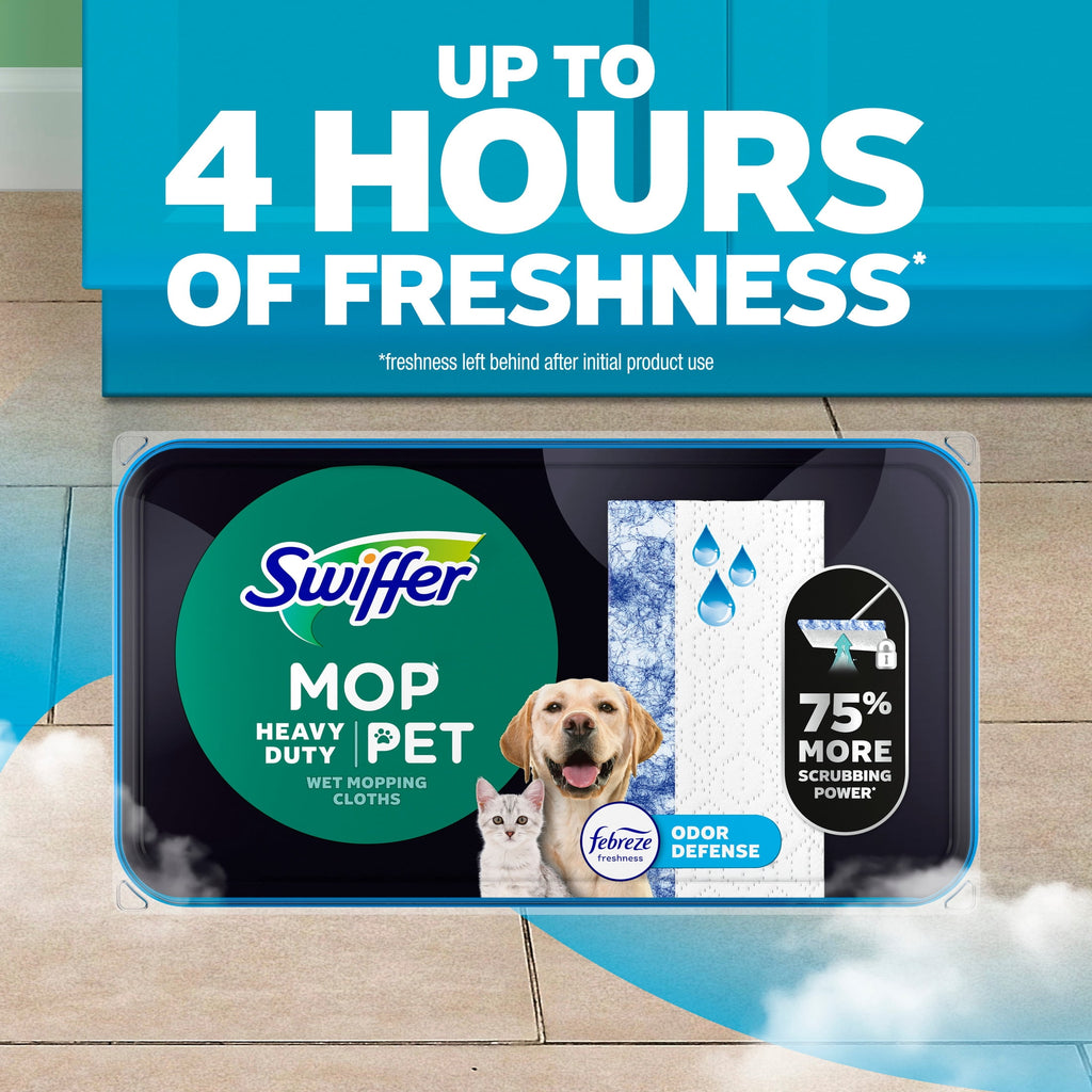 Swiffer Mop & Go Heavy Duty Pet Wet Refills - Odor Defense, 2x16 Count