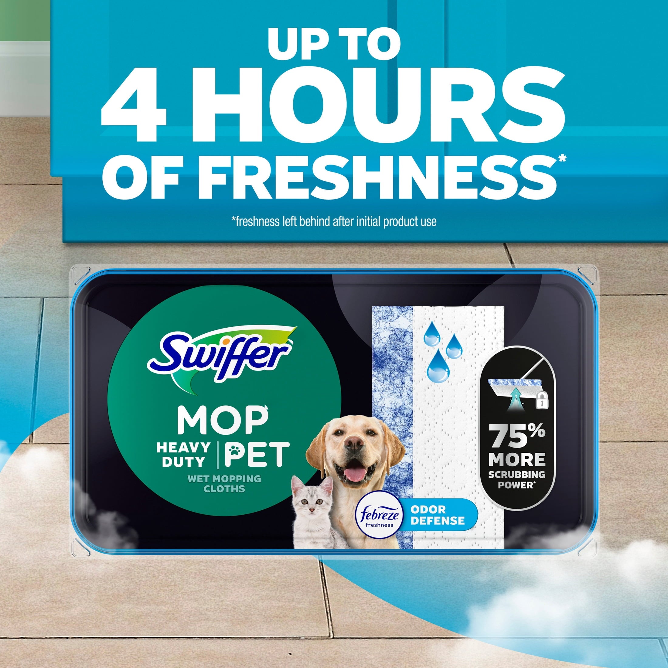 Swiffer Mop & Go Heavy Duty Pet Wet Refills - Odor Defense, 2x16 Count