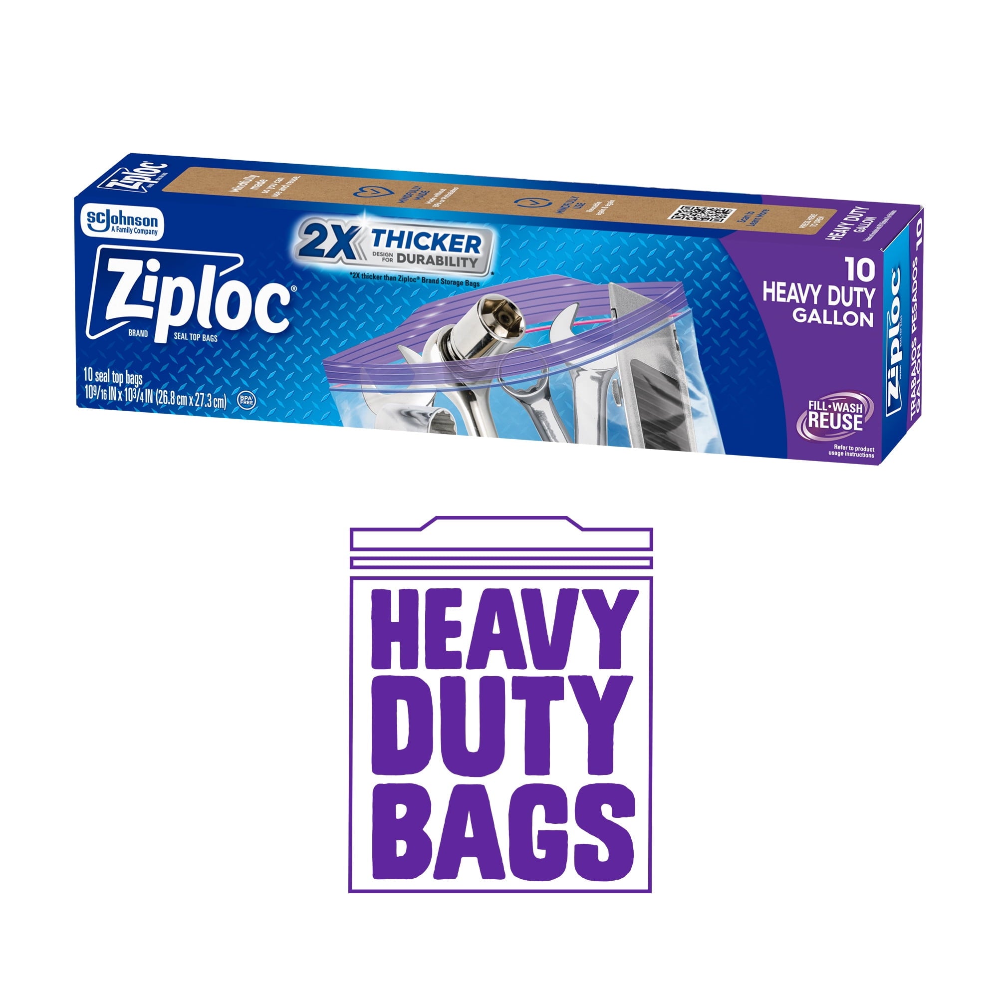 Ziploc® Brand Heavy Duty Gallon Storage Bags - Seal Top Closure, 10 Count