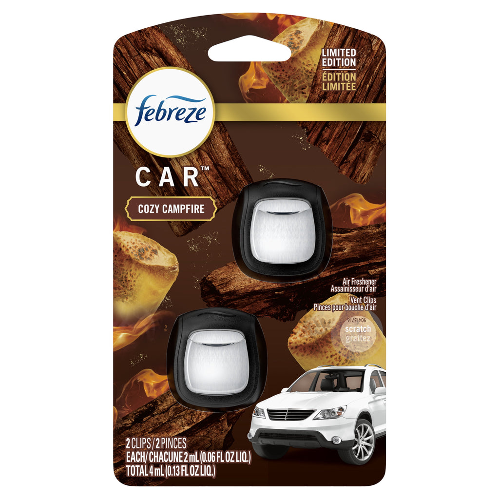 Febreze Car Air Freshener Vent Clip Cozy Campfire Scent - .06 oz, 2 Count