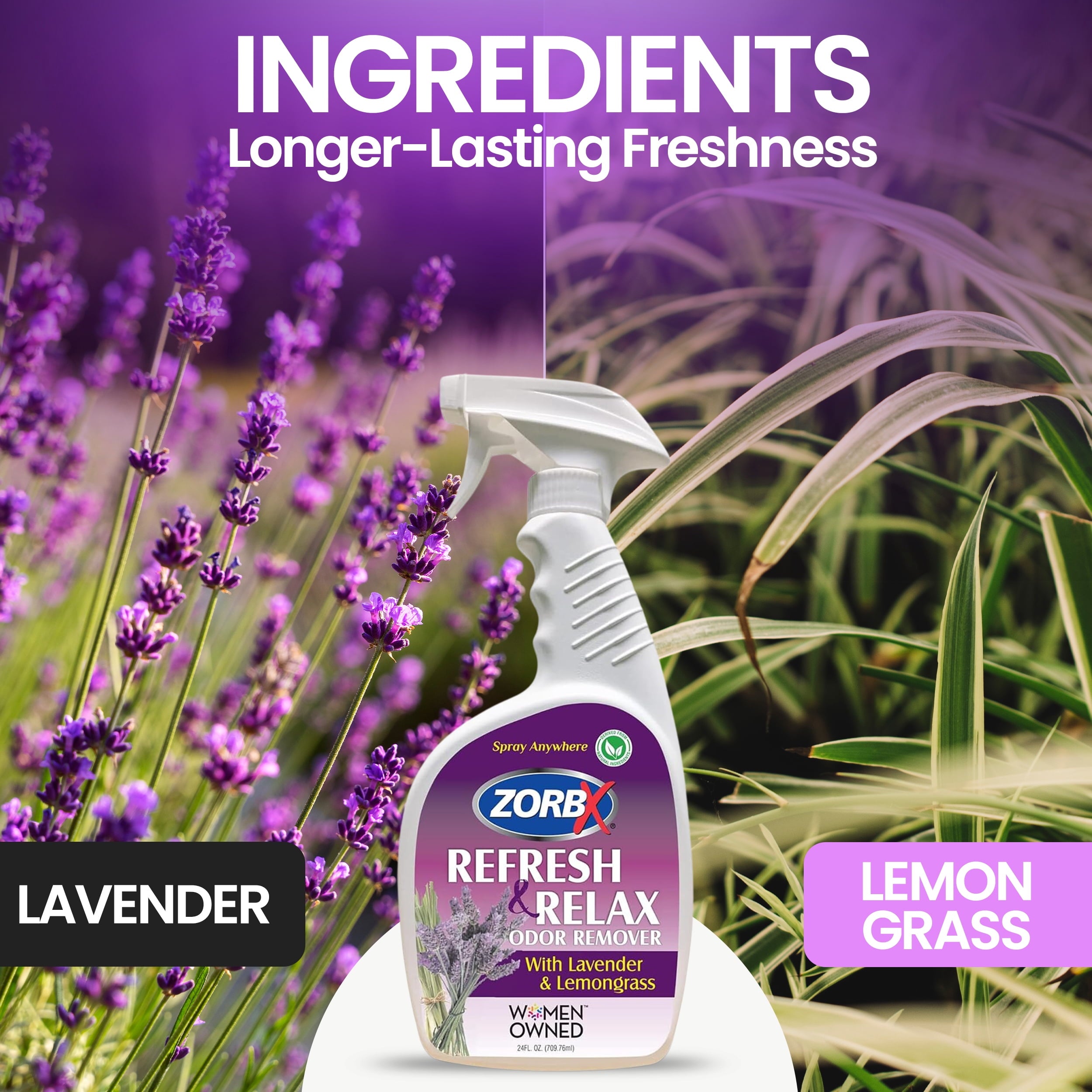 ZORBX Odor Remover Air Freshener with Lavender & Lemongrass 24 oz Fabric Freshener Spray For Home - Car & Clothes