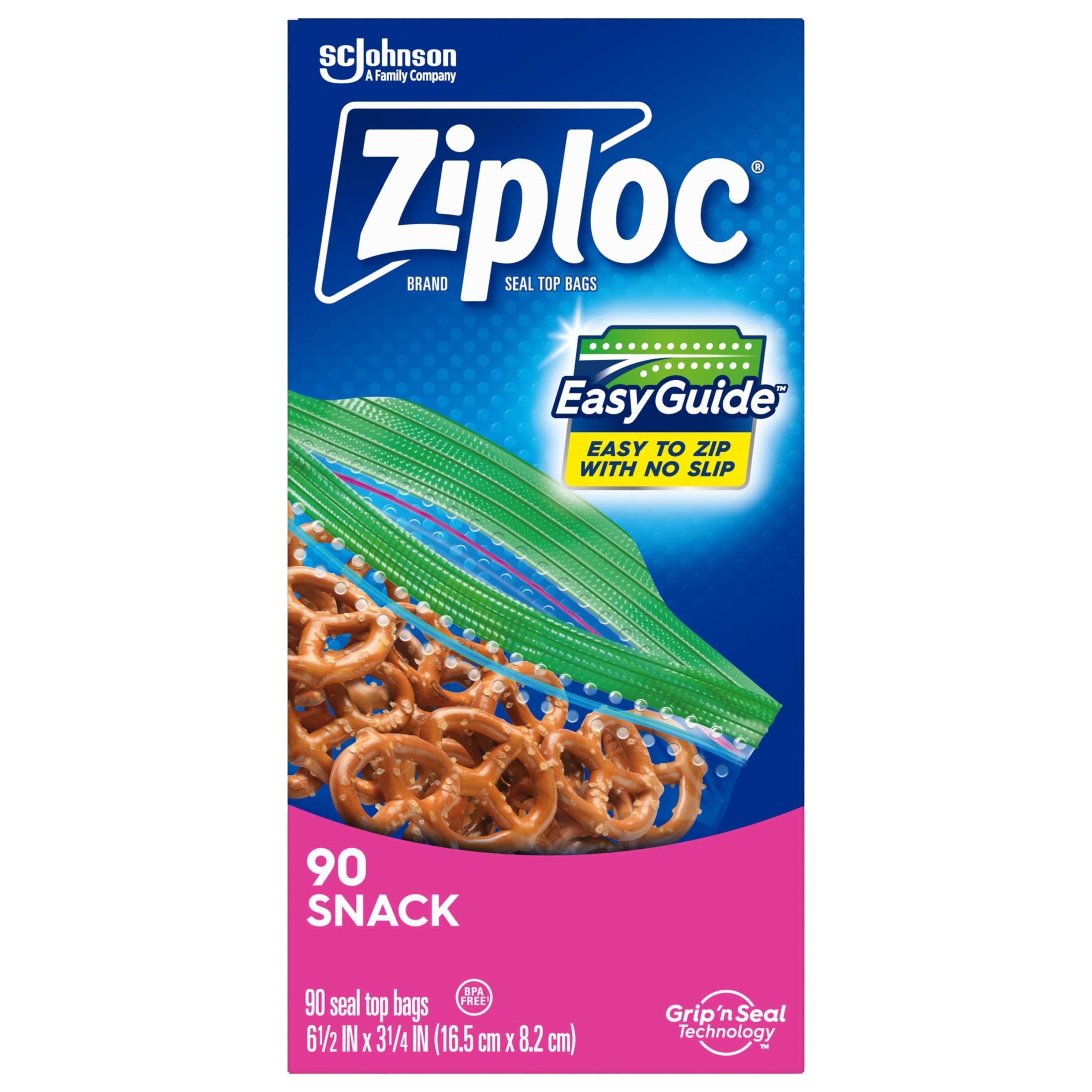 Ziploc® Snack Bags with EasyGuide™ Texture - Small Plastic Bags with Grip 'N Seal Technology, 90 Count