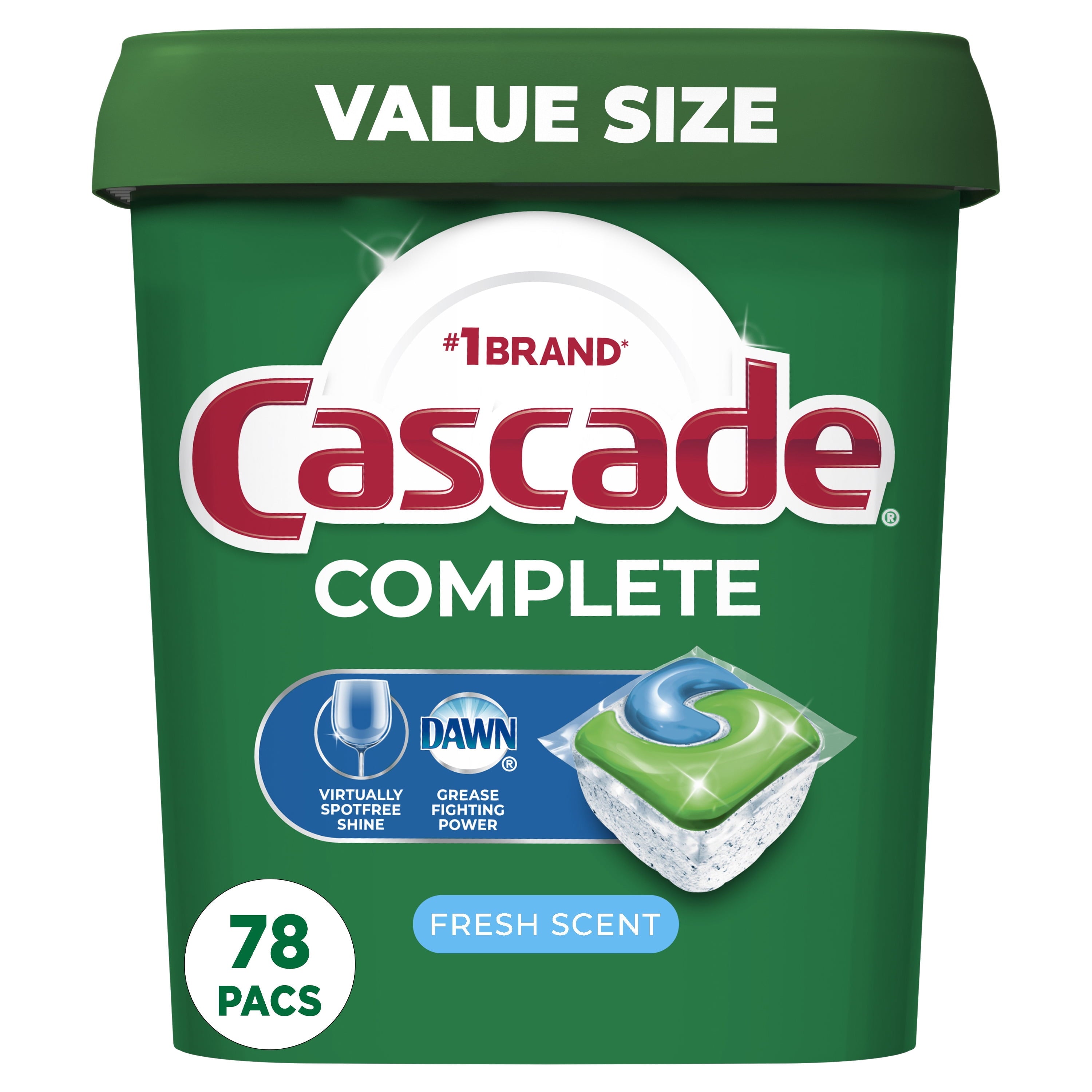 Cascade Complete Dishwasher Pods - Action Pacs Dishwasher Detergent, Dishwasher Tabs, Fresh, 78 Count - 2-Pack