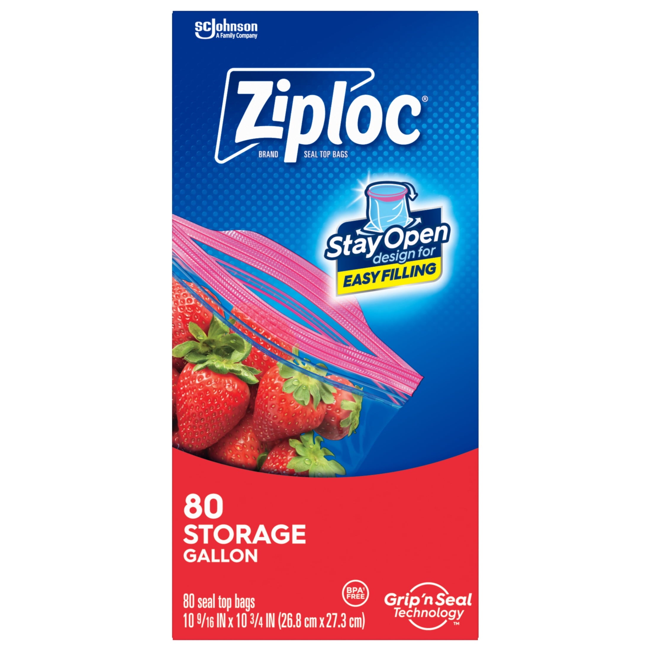 Ziploc Brand Storage Gallon Bags - School Supplies, Large Storage Bags for Food, 80 Count
