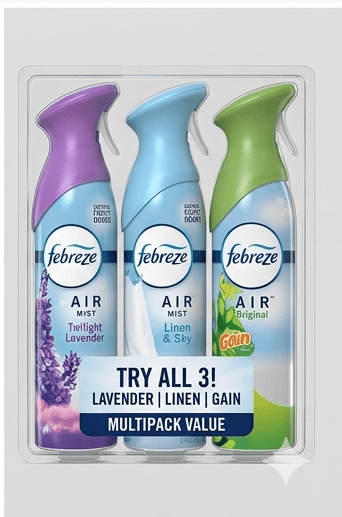 Febreze Air Mist - Air Freshener, Odor Fighting Room Spray, Deodorizer for Home Bathroom Kitchen Office Apartment, Linen & Sky, Lavender, Original Gain Variety Pack, 8.1oz (Pack of 3)
