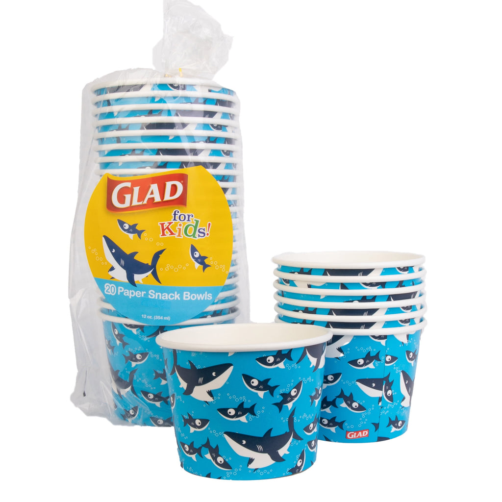 Glad Kids Sharks Paper Snack Bowls No Lid 12oz 20 Count