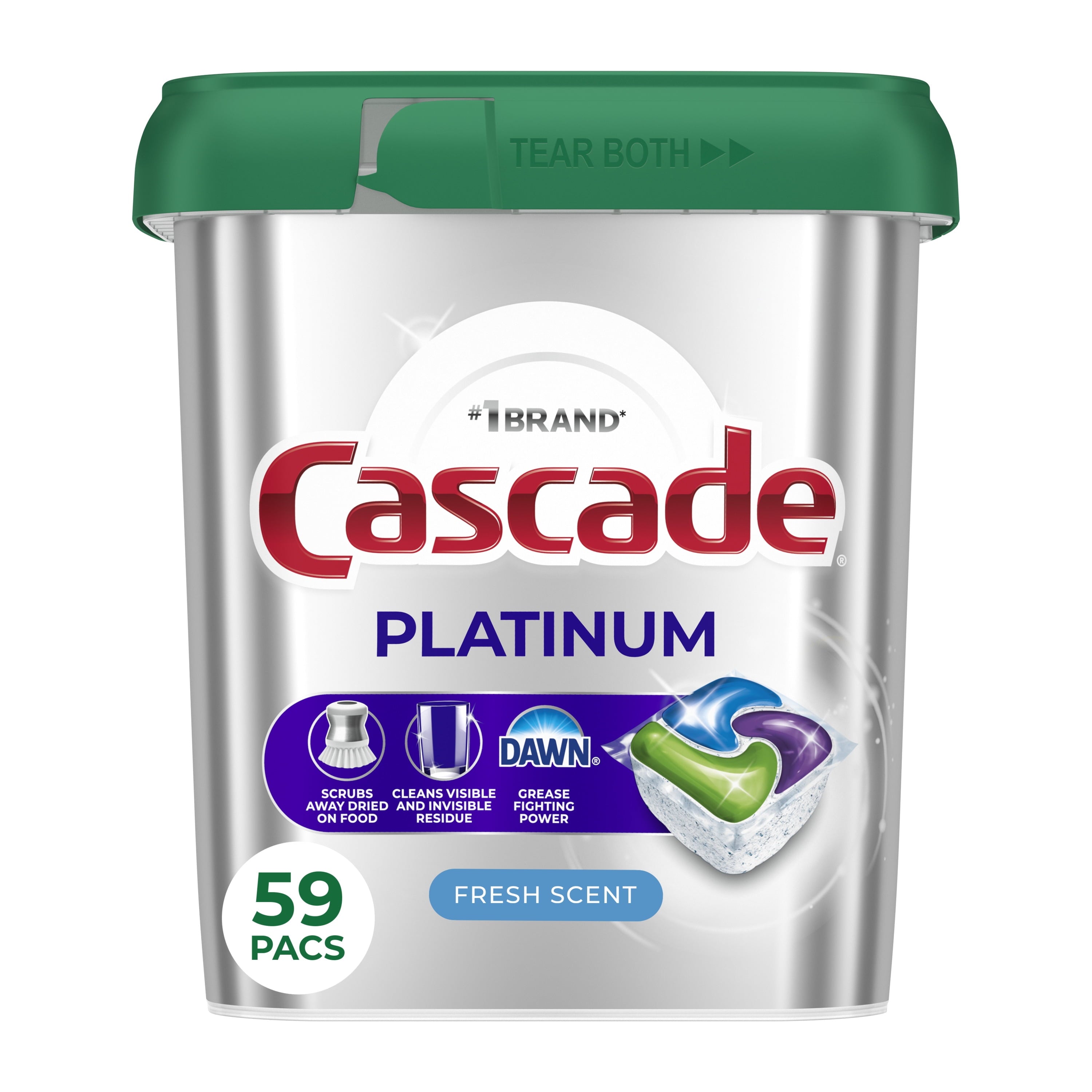 Cascade Platinum Dishwasher Pods - Dishwasher Detergent Soap Tabs, Fresh, 59 Count