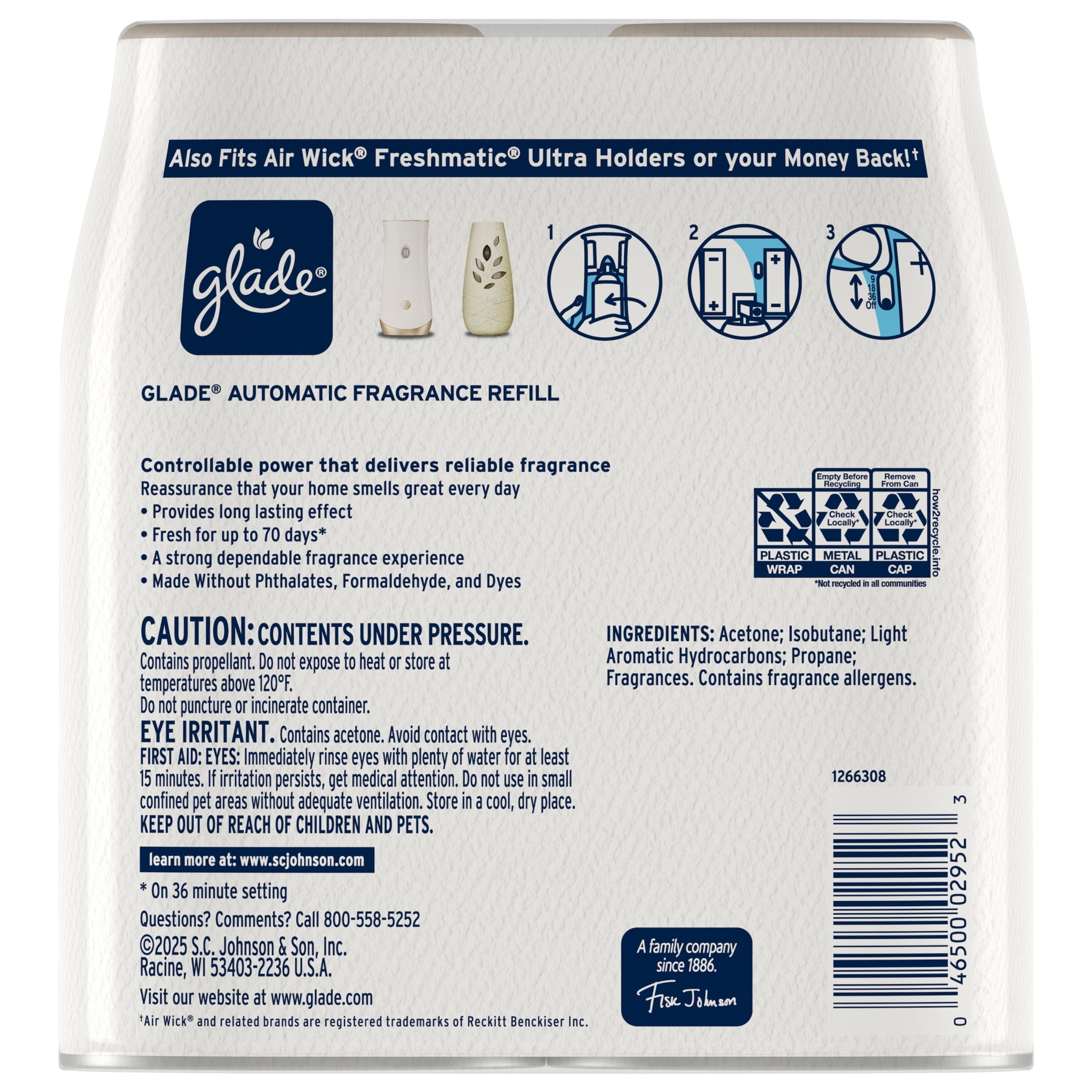 Glade Automatic Spray Refills - Air Freshener, Mothers Day Gifts, Infused with Essential Oils, Aqua Waves, 6.2 oz, 2 Count