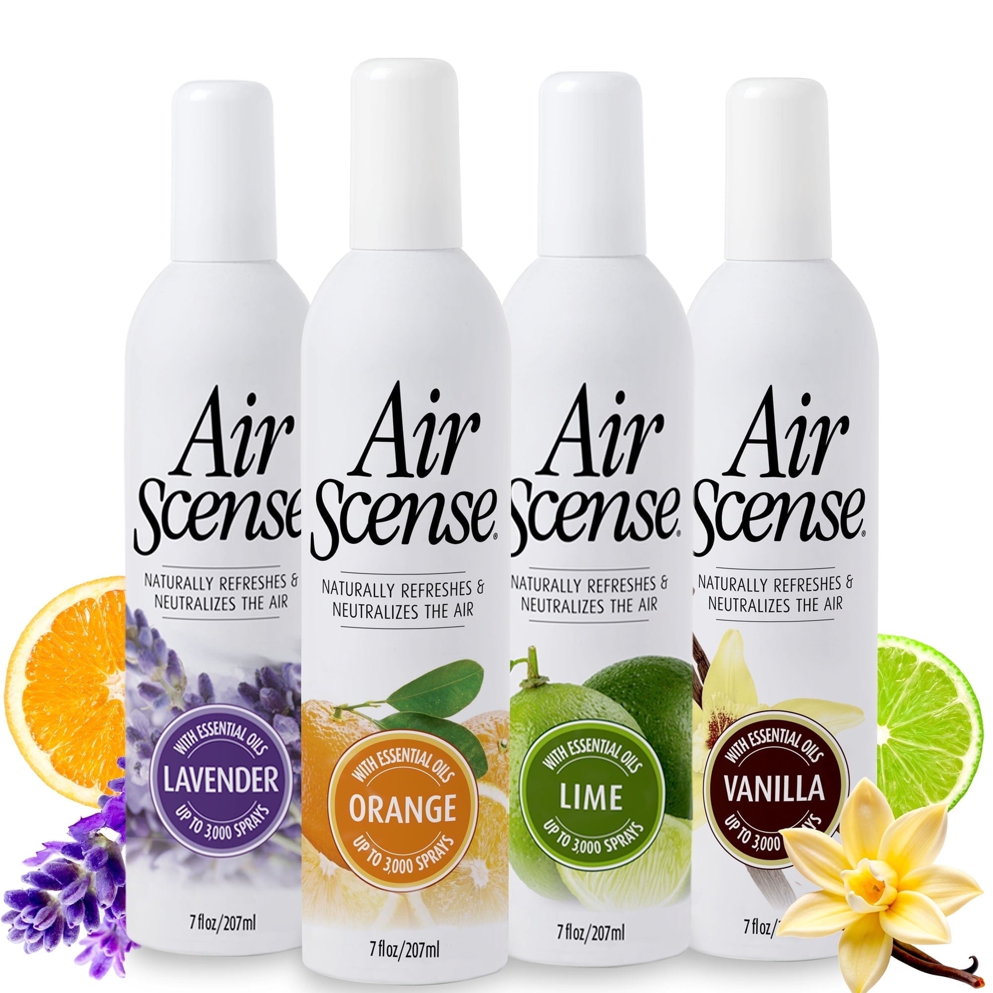 Air Scense Room Sprays - Deodorizing Variety Pack, Orange, Lavender, Lime & Vanila, 7 fl oz, 4 Count