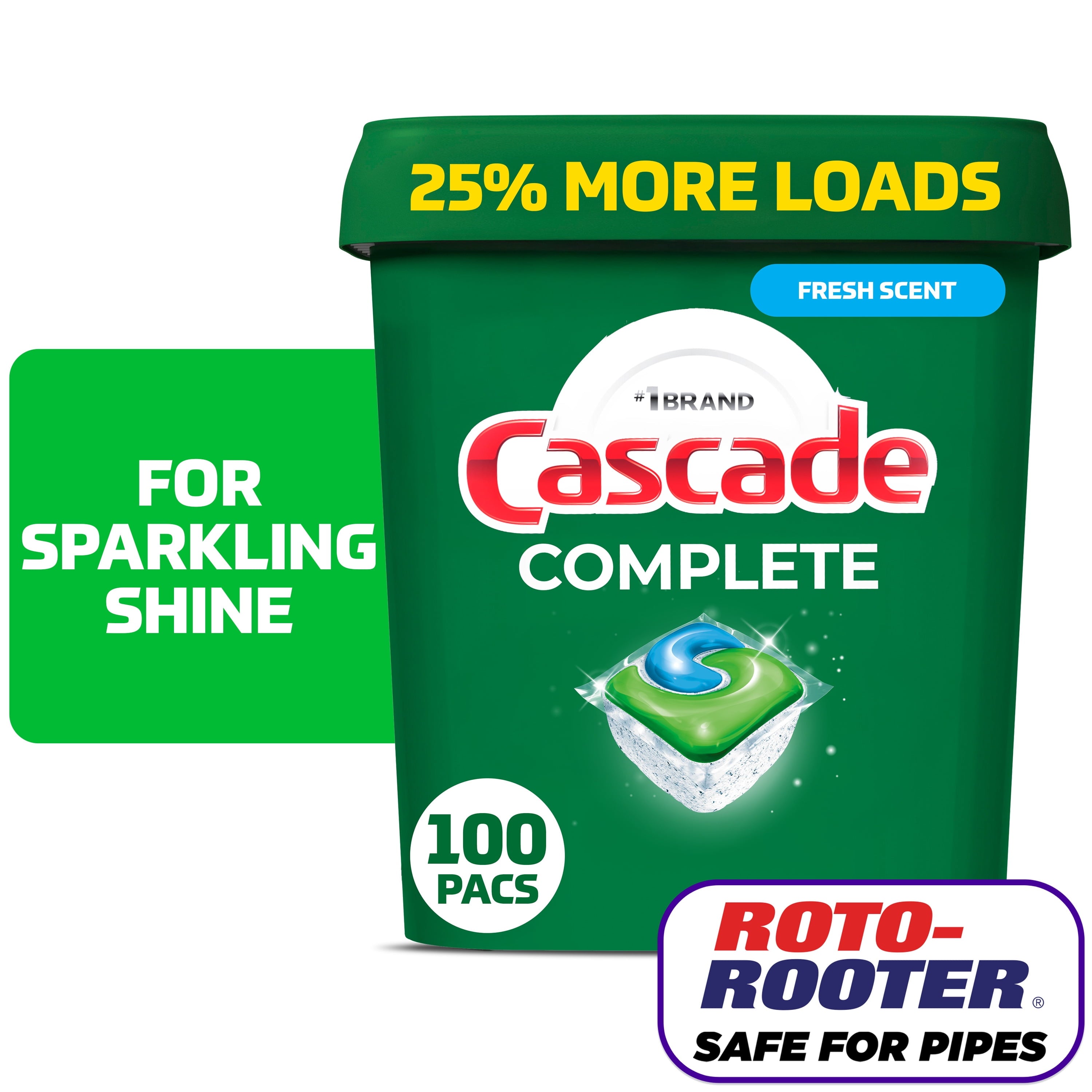 Cascade Complete Dishwasher Pods - Action Pacs Dishwasher Detergent Tabs, Fresh, 100 Count