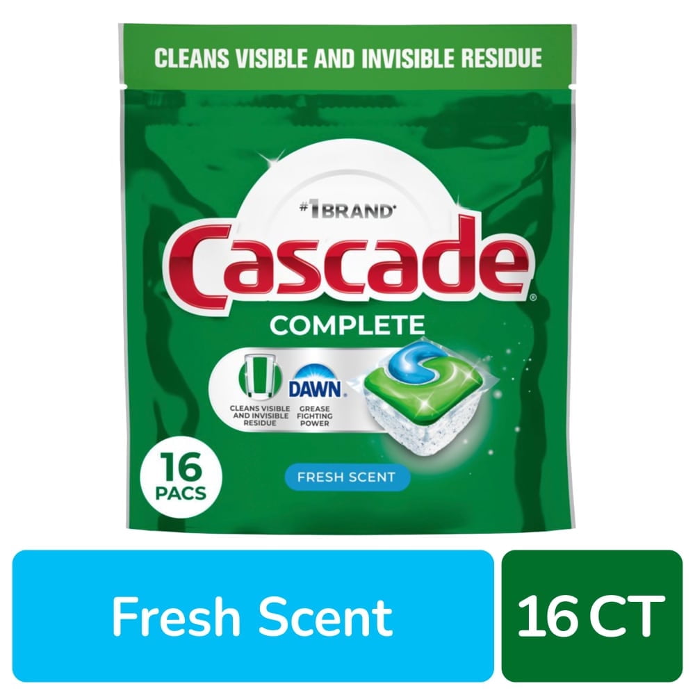 Cascade Complete Dishwasher Pods - Dishwasher Detergent, Dish Detergent Soap, Fresh, 16 count