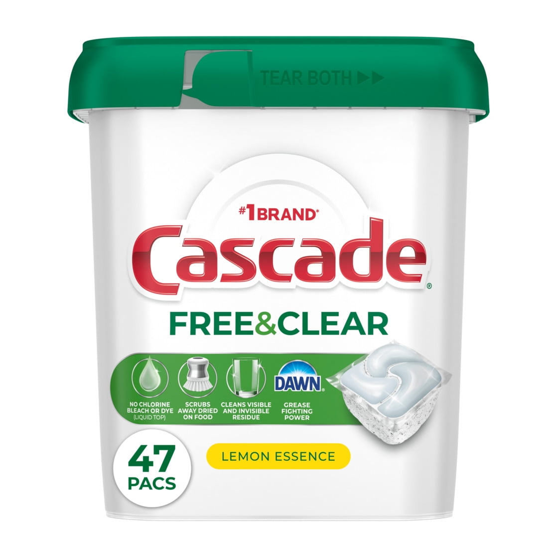 Cascade Free & Clear Dishwasher Pods - Dishwasher Detergent, Dish Detergent Soap, Lemon, 47 count
