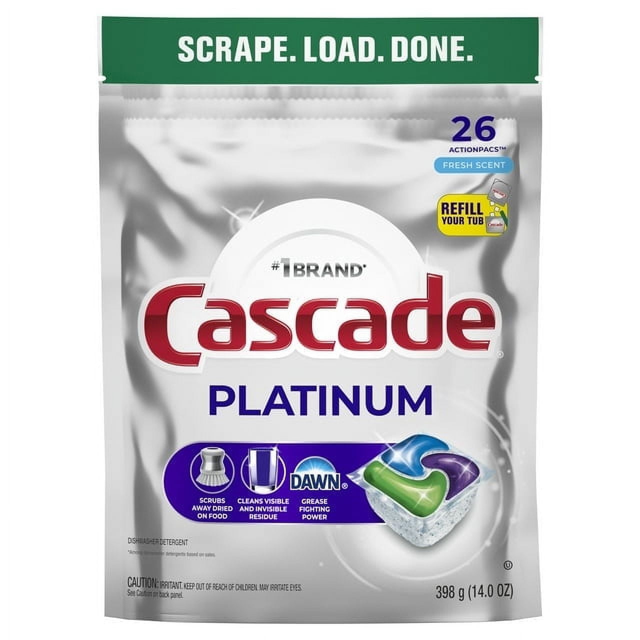 Cascade Platinum Dishwasher Pods - Action Pacs Dishwasher Detergent Tabs, Fresh, 26 Count (2 Pack)