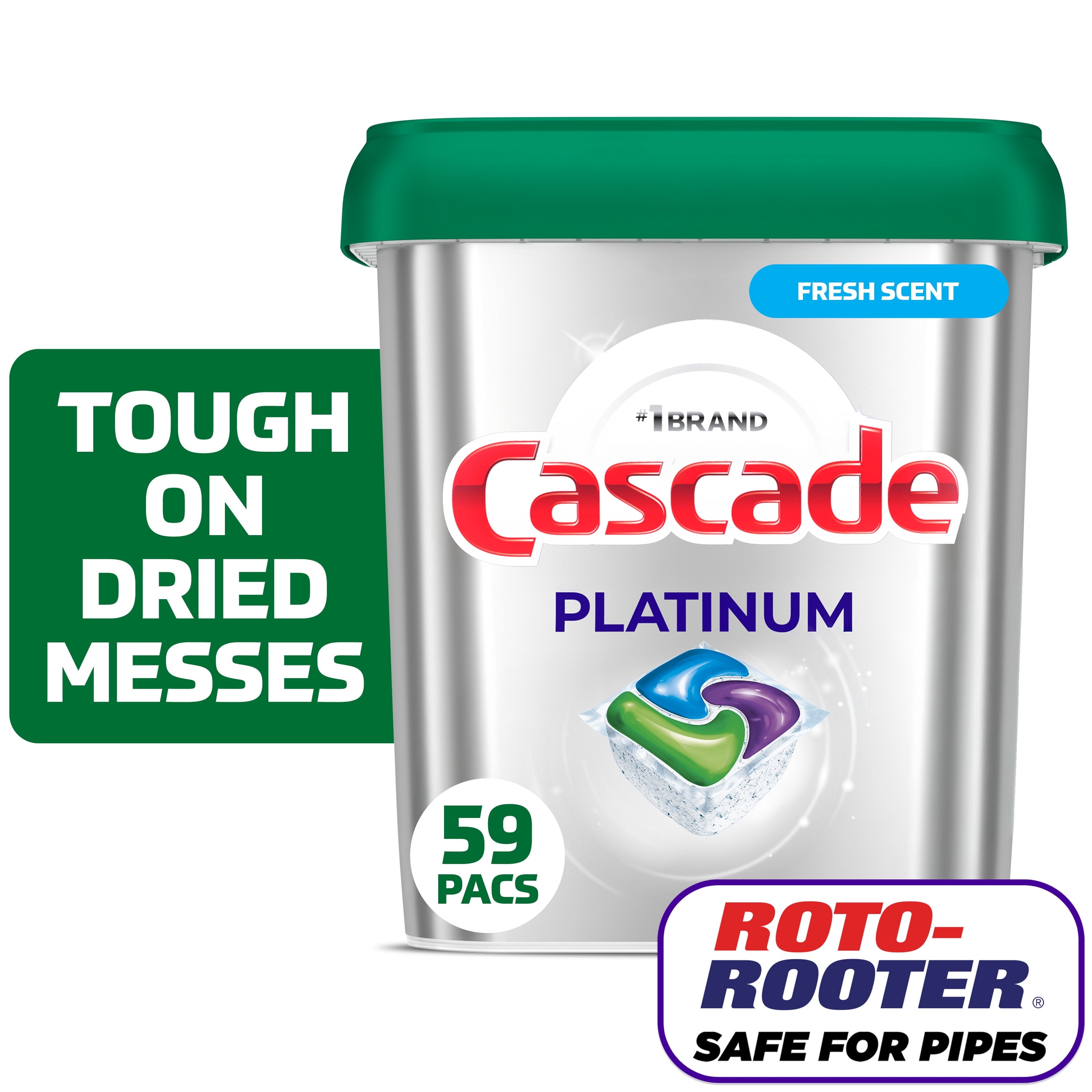 Cascade Platinum Dishwasher Pods - Dishwasher Detergent Soap Tabs, Fresh, 59 Count