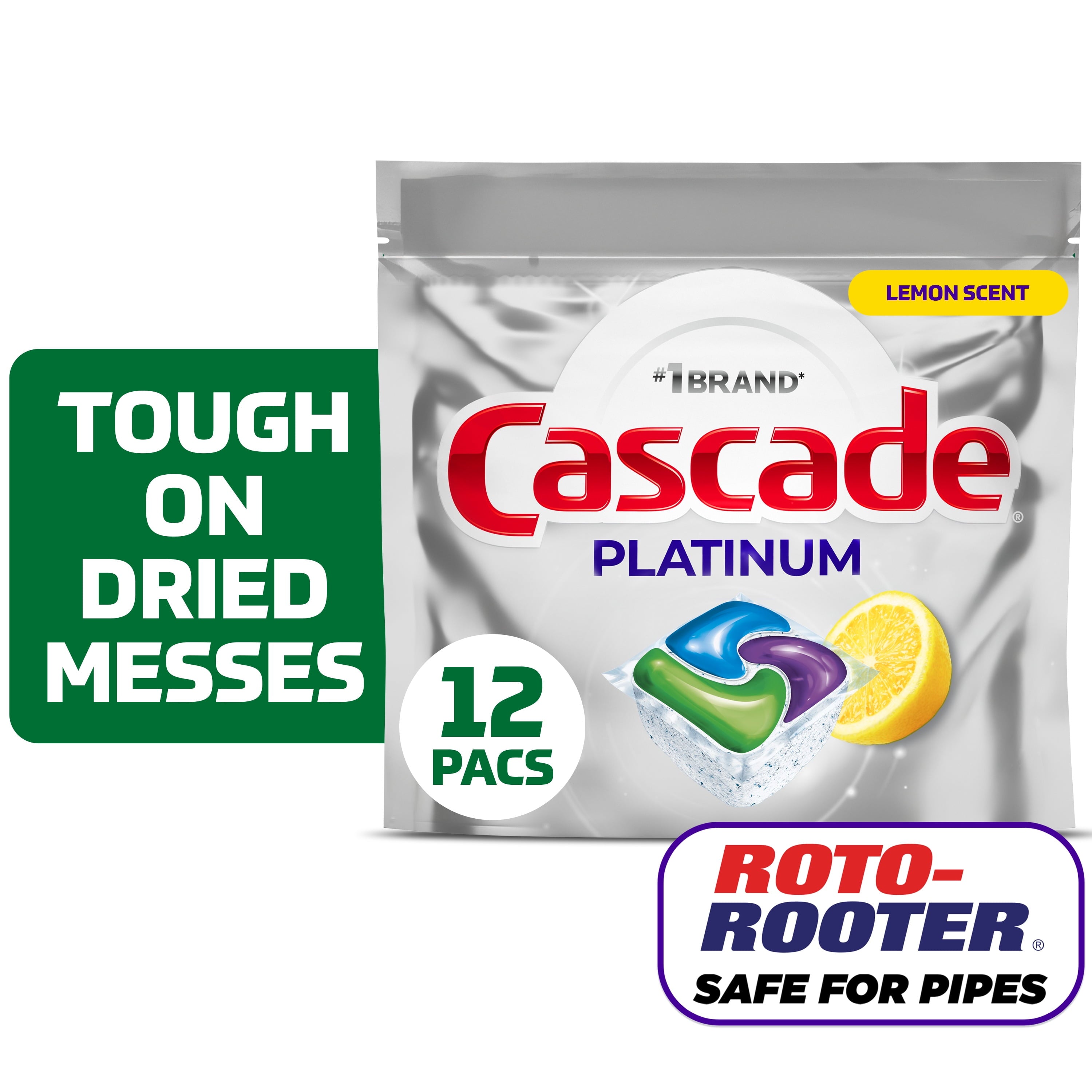 Cascade Platinum Dishwasher Pods - Dishwasher Detergent, Dish Detergent Soap, Lemon, 12 Count