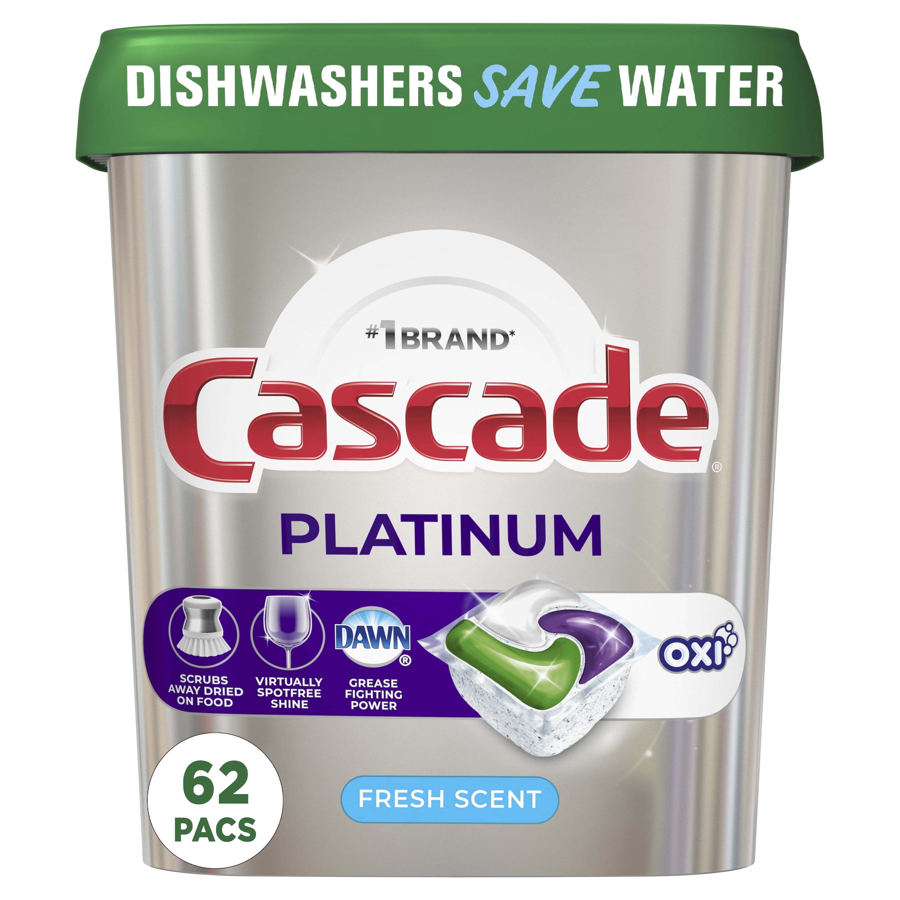 Cascade Platinum + Oxi Dishwasher Detergent Pods - Fresh Scent, 34.5 Ounce, 62 Count
