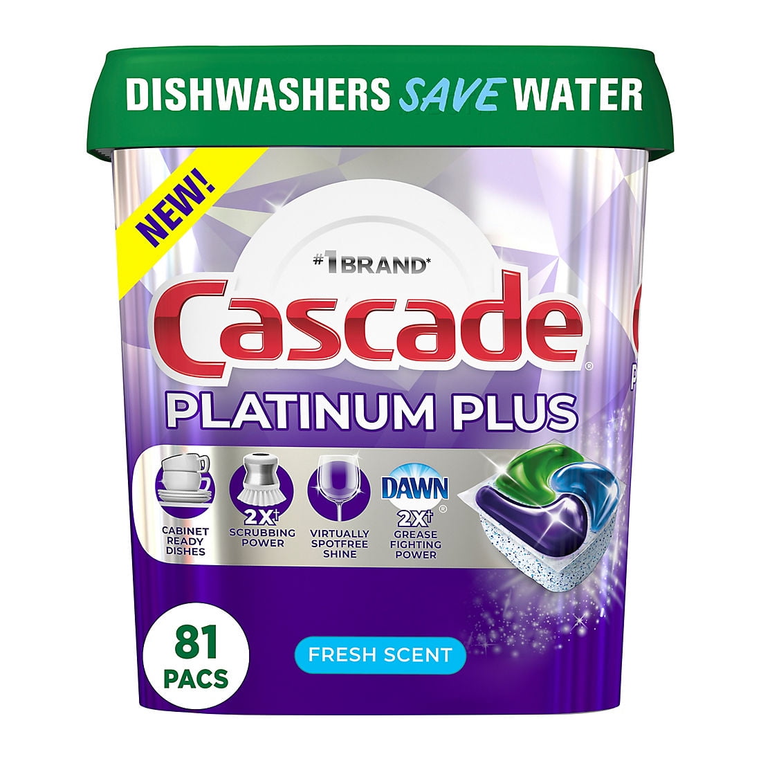Cascade Platinum Plus Dishwasher Detergent Action Pacs - Fresh scent, 81 Count.