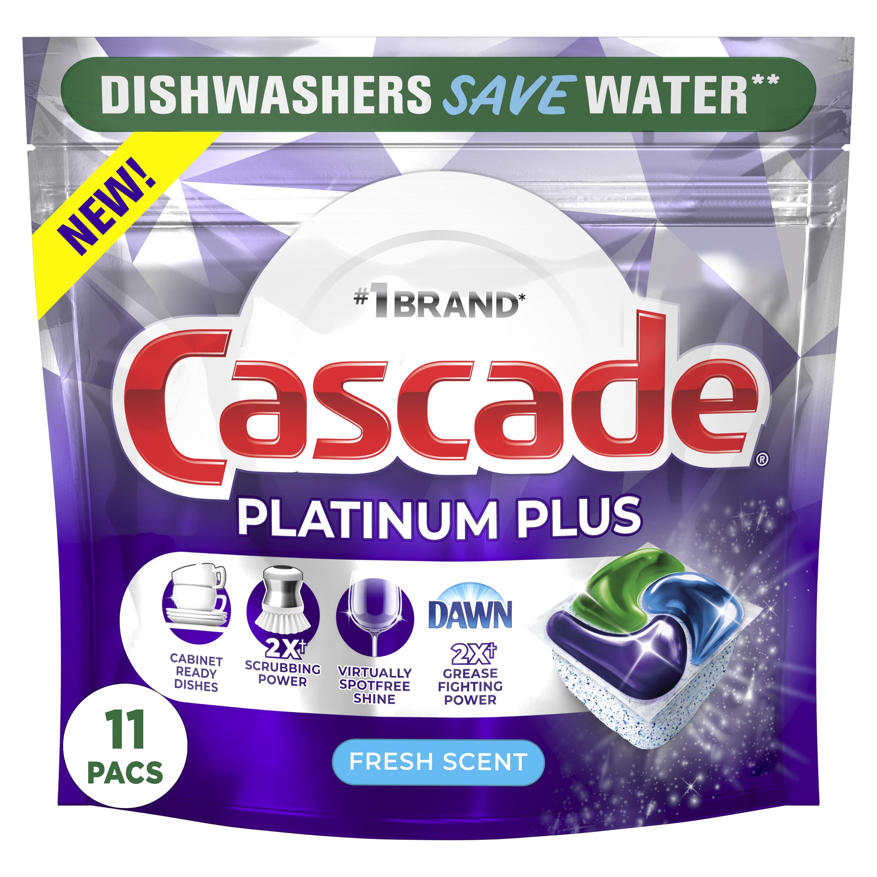Cascade Platinum Plus Dishwasher Detergent Pacs - Fresh, 11 Count