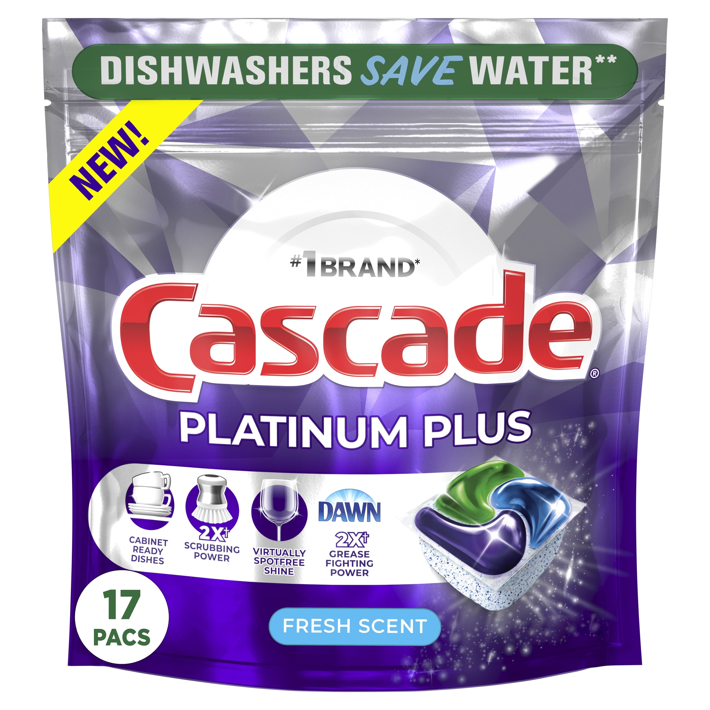 Cascade Platinum Plus Dishwasher Detergent Pacs - Fresh, 17 Count