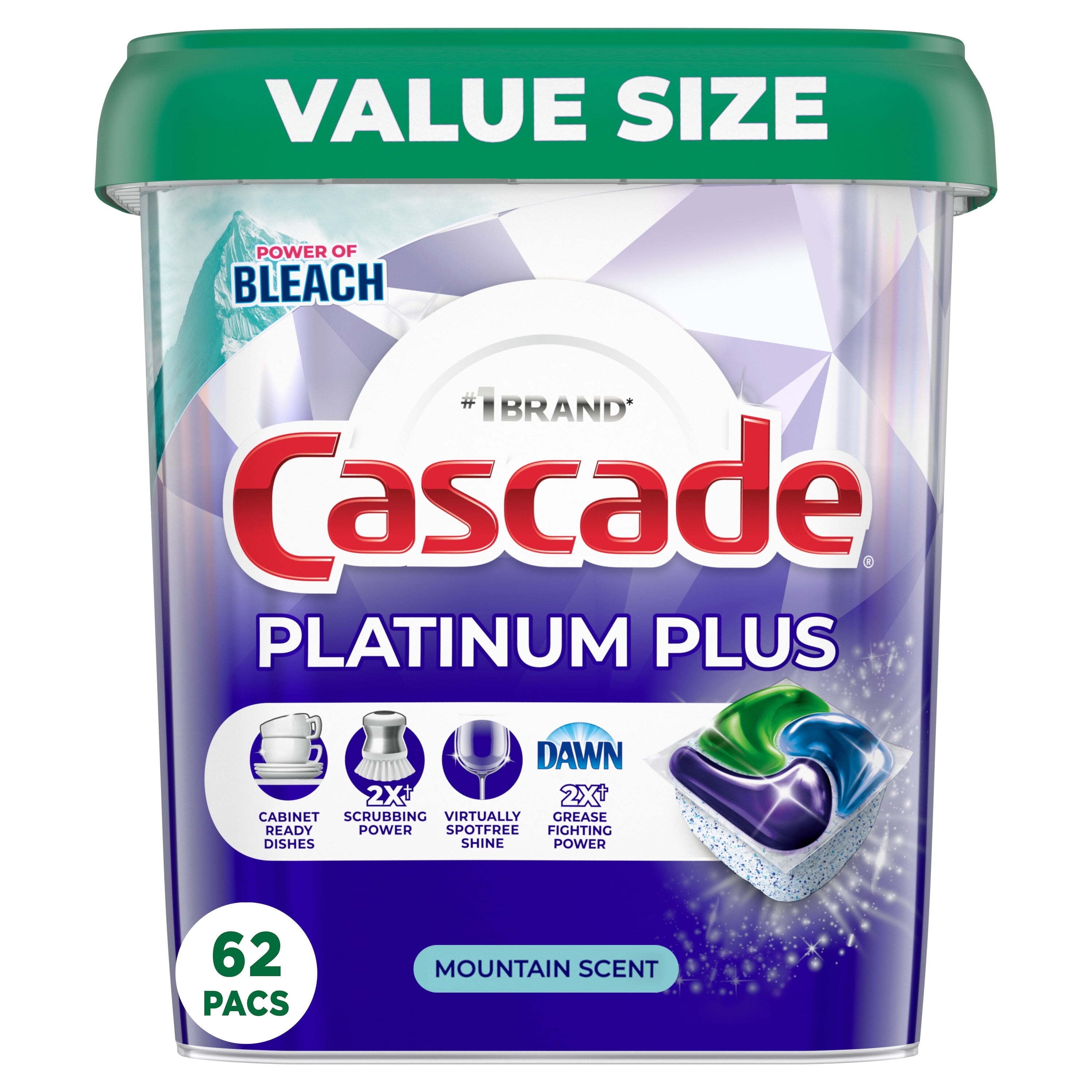 Cascade Platinum Plus Dishwasher Detergent Pacs - Mountain, 62 Count