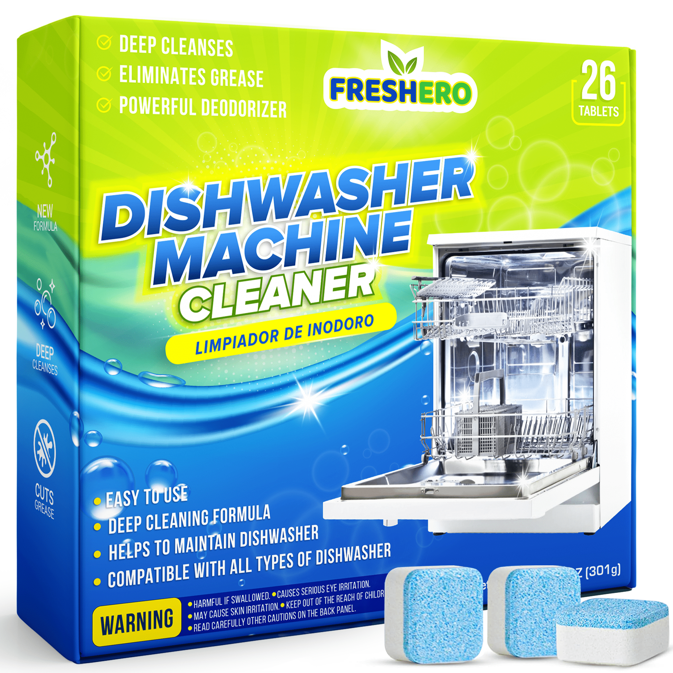 Dishwasher Cleaner and Deodorizer Tablets 26-Pack - Deep Cleaning Descaler for Dishwasher Machine, Heavy Duty, Septic Safe, Removes Grease & Build-ups, 1 Year of Cleaning Supplies (No Scent)