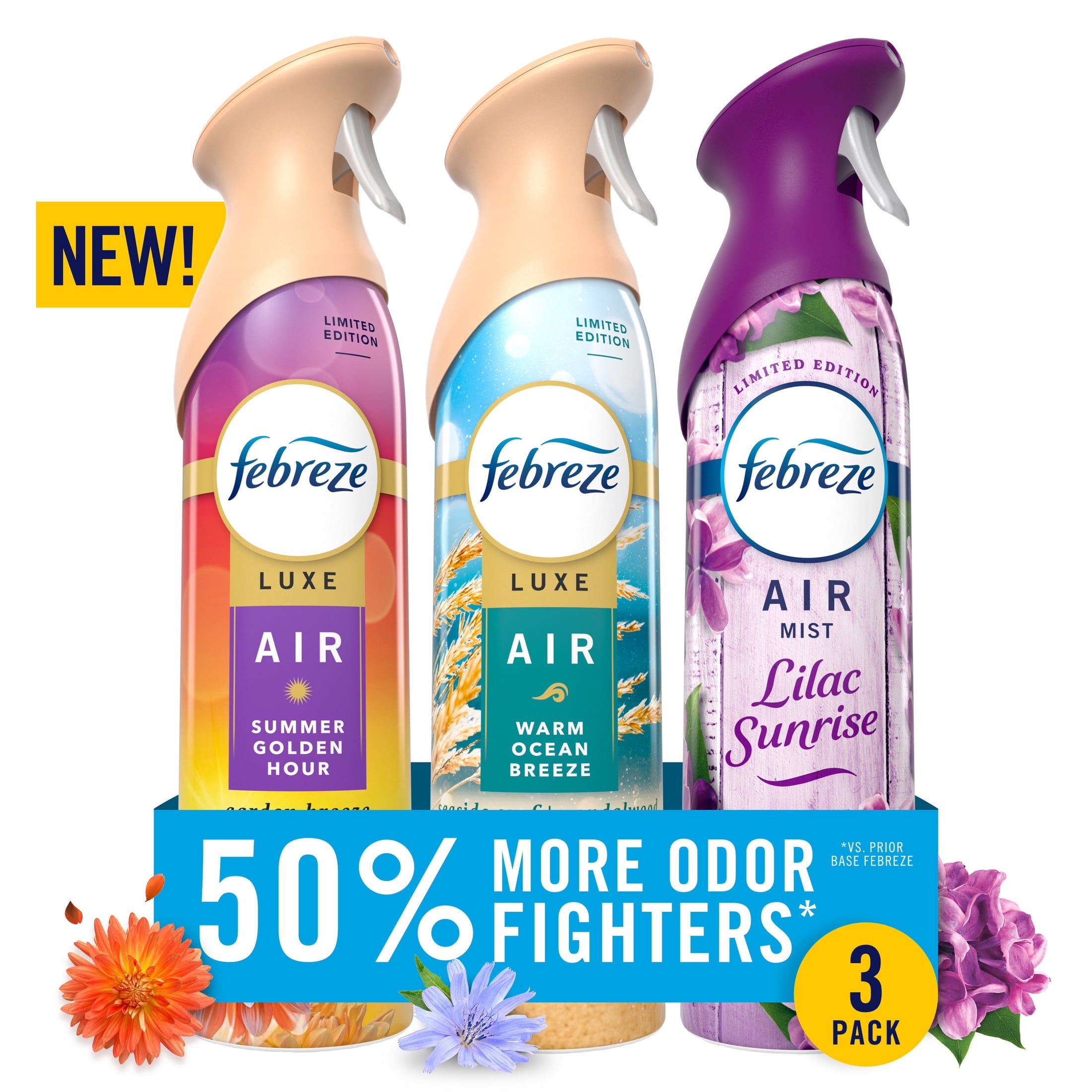 Febreze Air - Lilac, Warm Ocean Breeze, Summer Golden Hour, 8.1oz, 3 Count