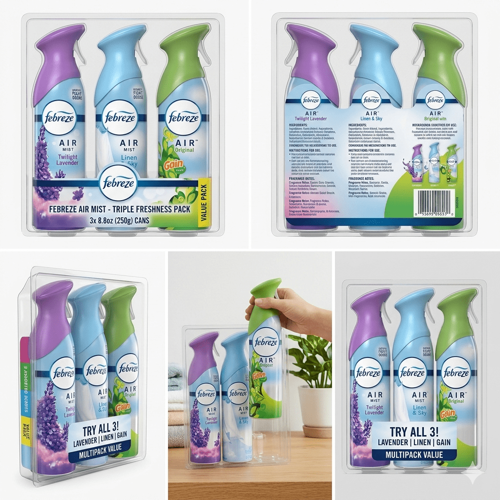 Febreze Air Mist - Air Freshener, Odor Fighting Room Spray, Deodorizer for Home Bathroom Kitchen Office Apartment, Linen & Sky, Lavender, Original Gain Variety Pack, 8.1oz (Pack of 3)