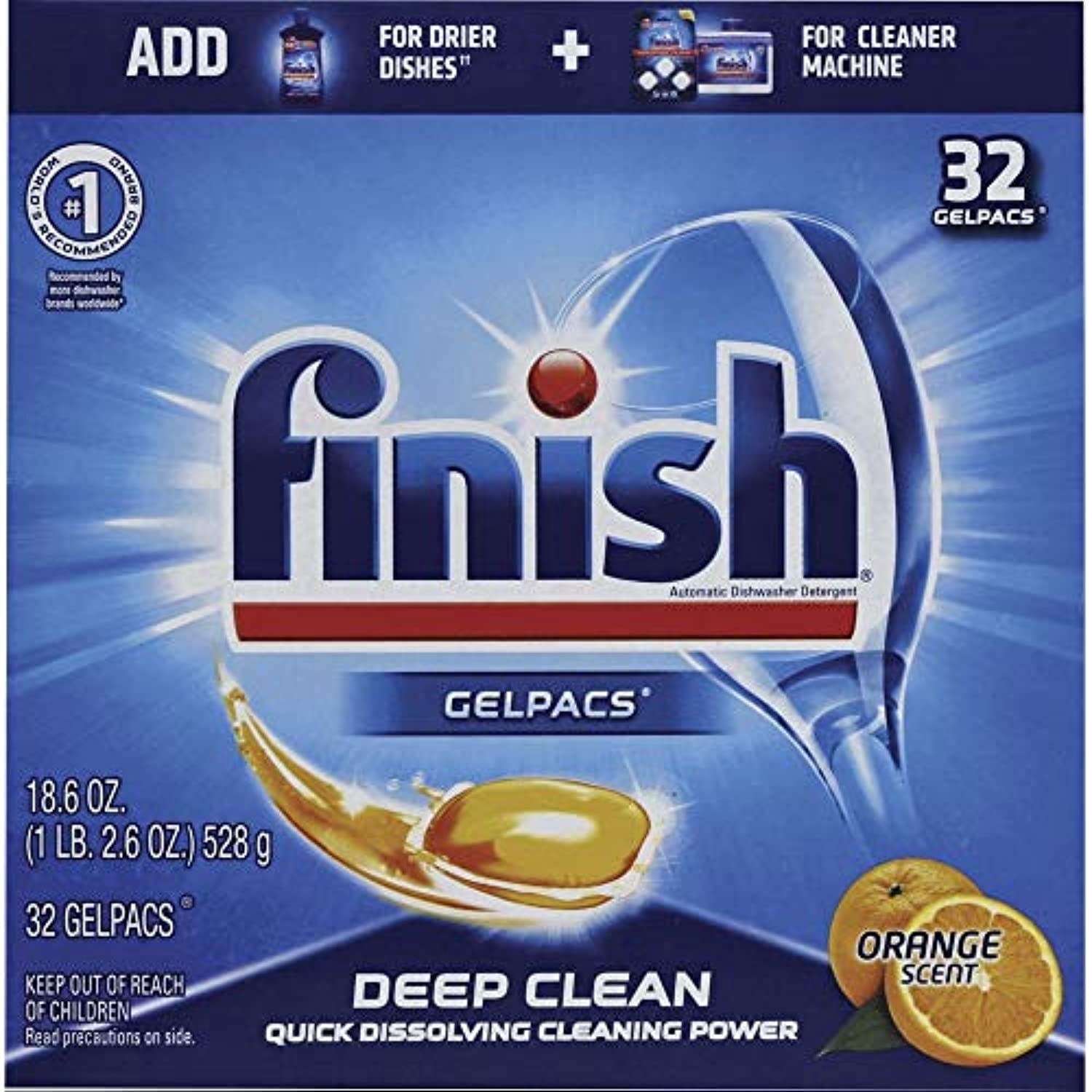 Finish All In 1 Gelpacs - Dishwasher Detergent Tablets, Orange, 32 Count