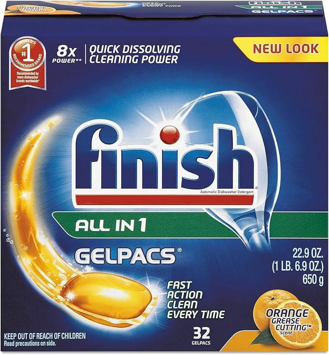 Finish All in 1 Gelpacs - Dishwasher Detergent Tablets, Orange, 32 Count