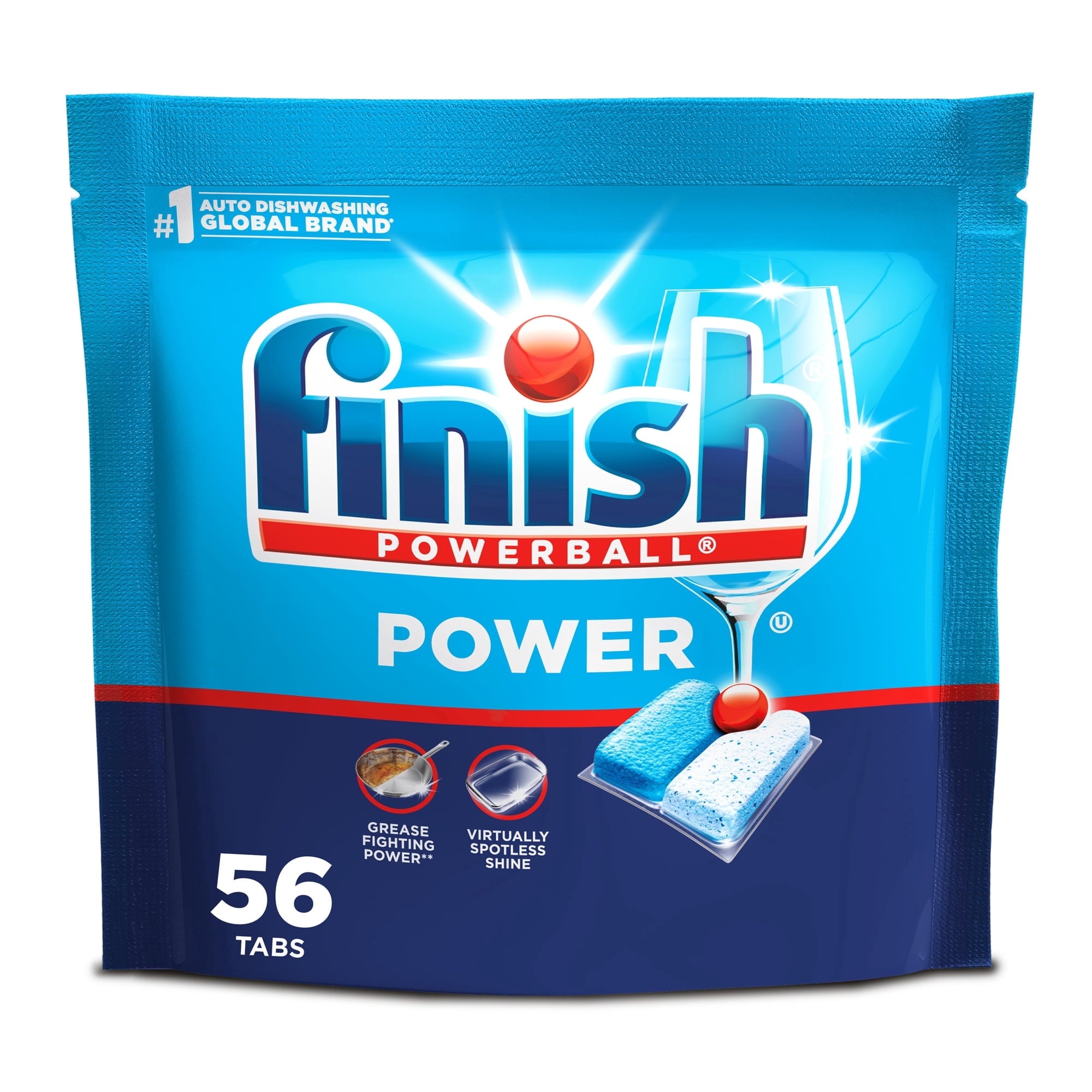 Finish Power Dishwasher Detergent Tabs - No Pre-Rinse Formula, 56 Count