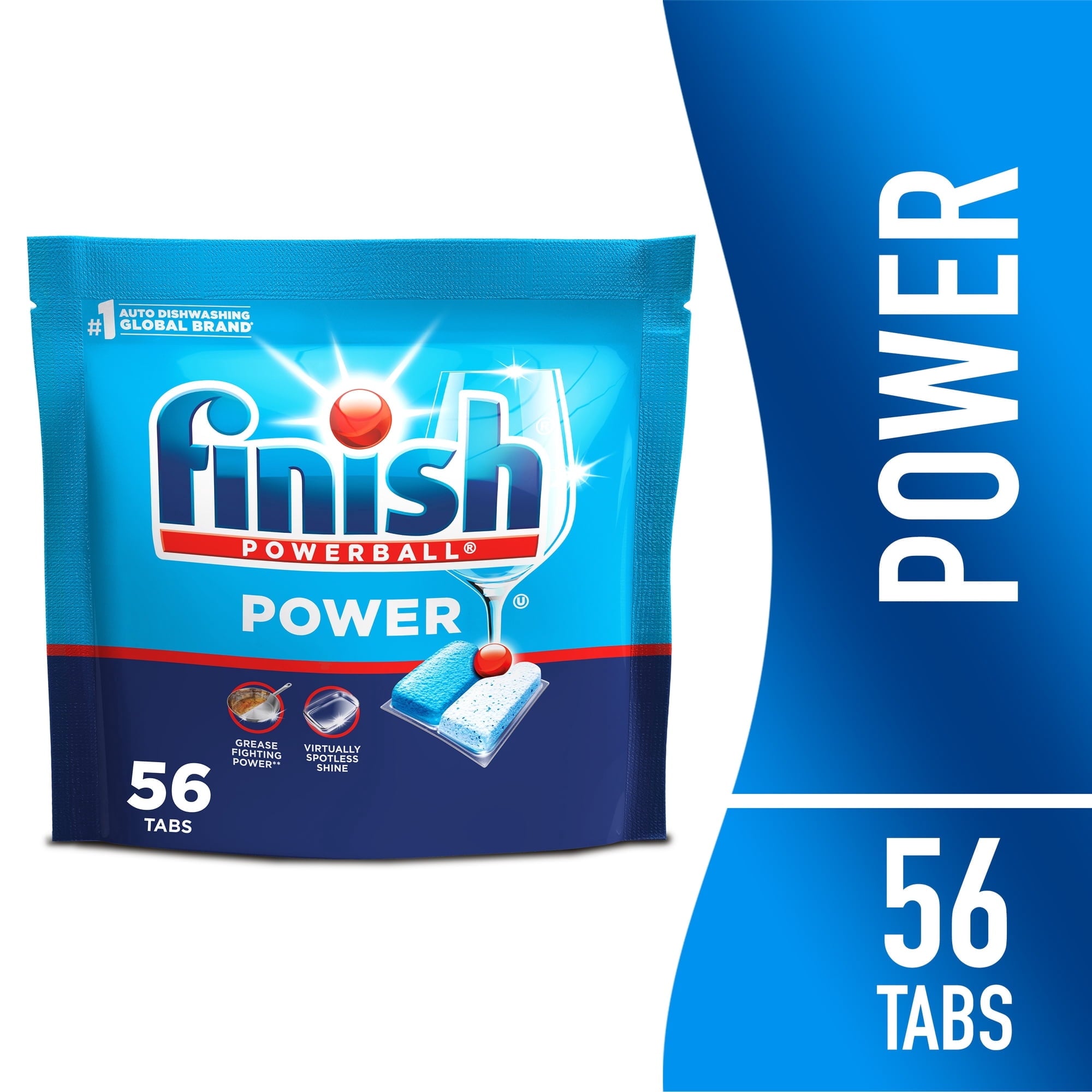 Finish Power Dishwasher Detergent Tabs - No Pre-Rinse Formula, 56 Count
