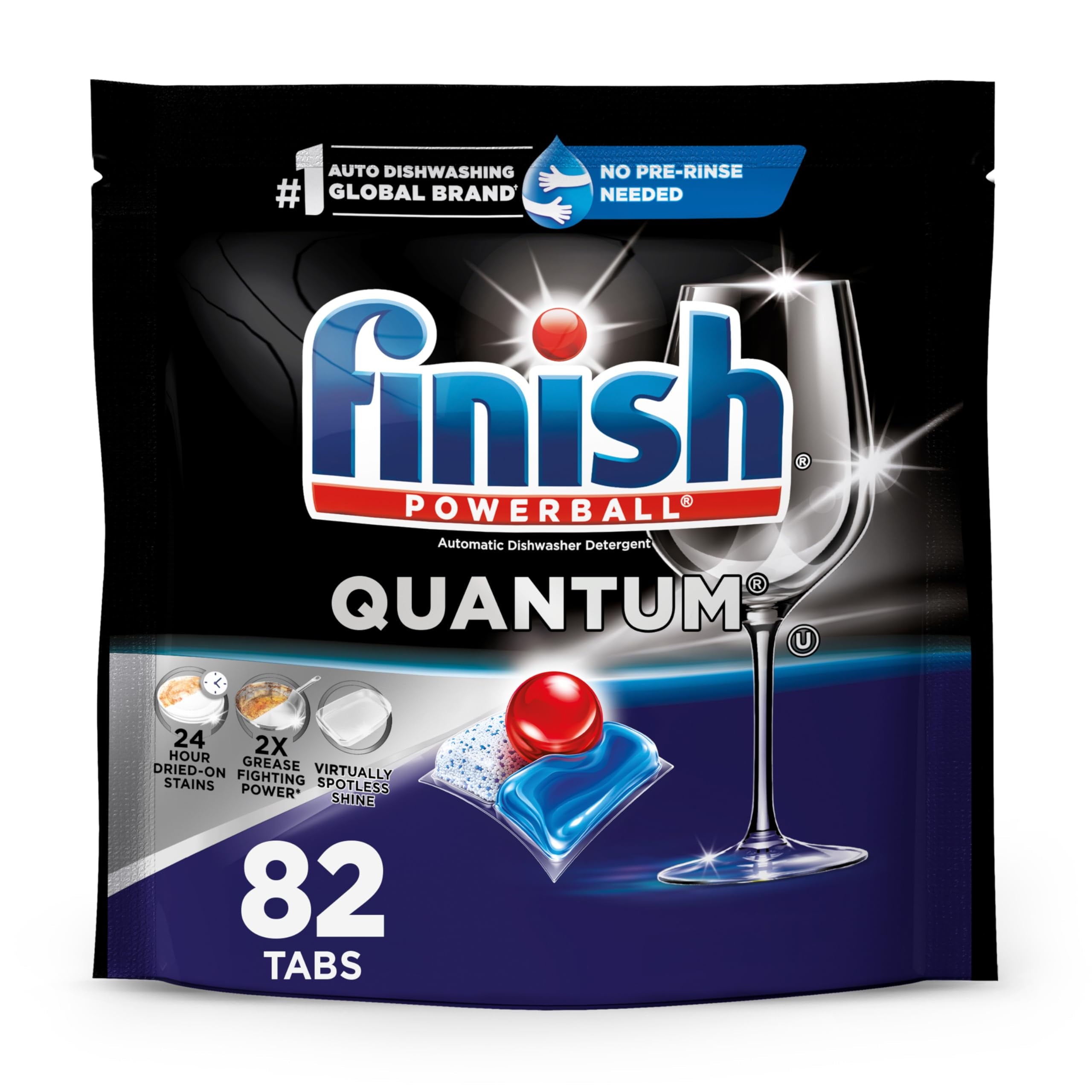 Finish Quantum Dishwasher Pods - No Pre-Rinse Dishwasher Detergent Soap Removes 24HR Dried-On Stain and Grease, Leaving a Virtually Spotless Shine, 82 Count