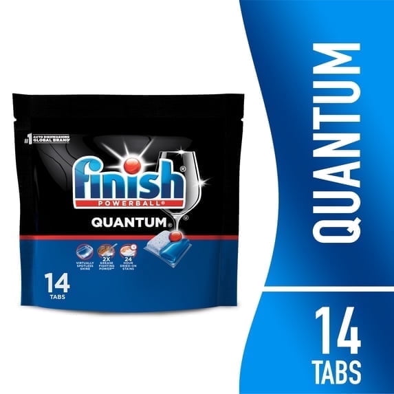 Finish Quantum Dishwasher Pods - No Pre-Rinse Dishwasher Detergent Tabs Soap, Advanced Clean, 14 Count