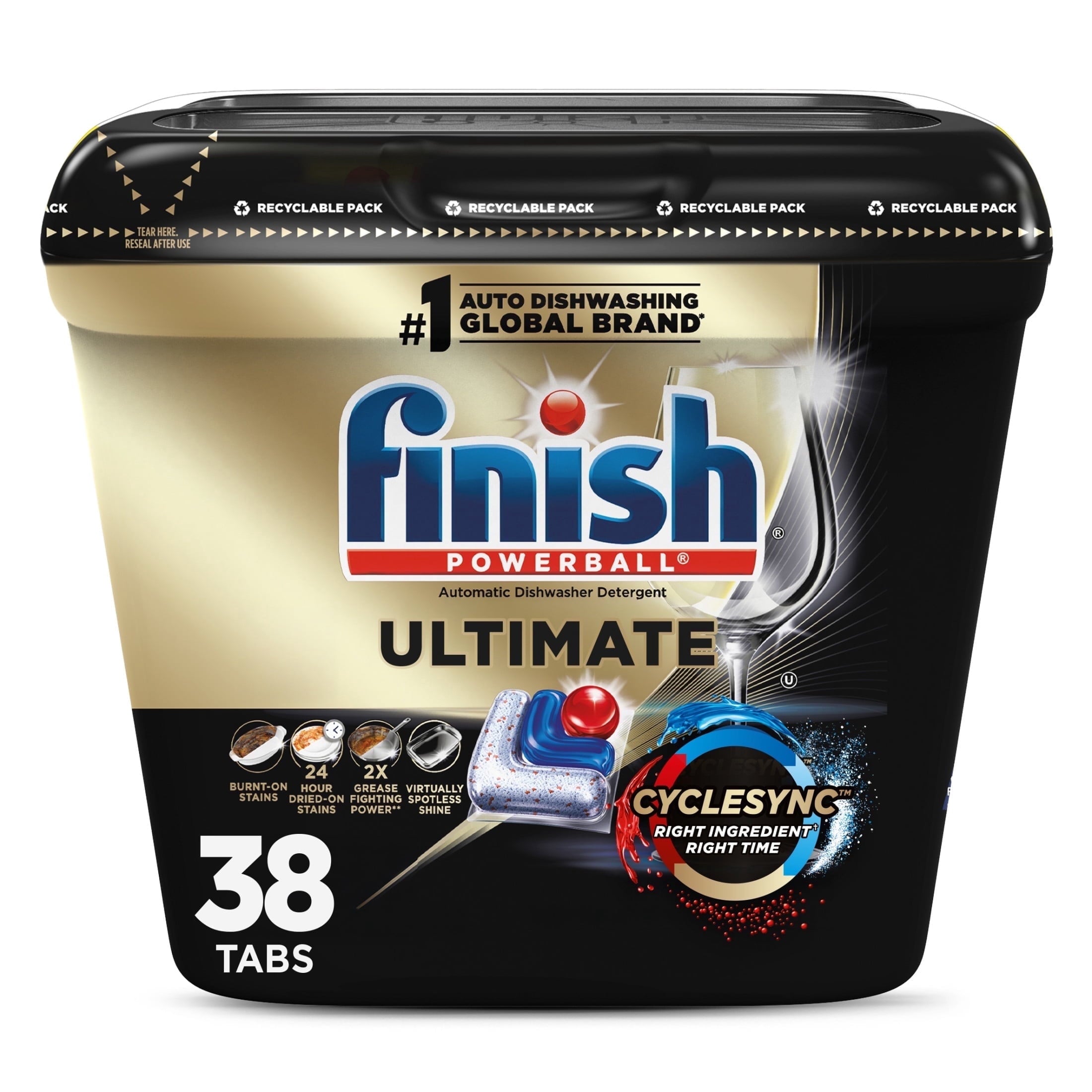 Finish Ultimate Dishwasher Pods - No Pre-Rinse Dishwasher Detergent Soap Tabs, Our Best Clean, 38 Count - 2-Pack