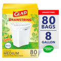 Glad Drawstring Medium Scented Trash Bags - 8 Gallon, Gain Original Scent With Febreze Freshness, 80 Bags