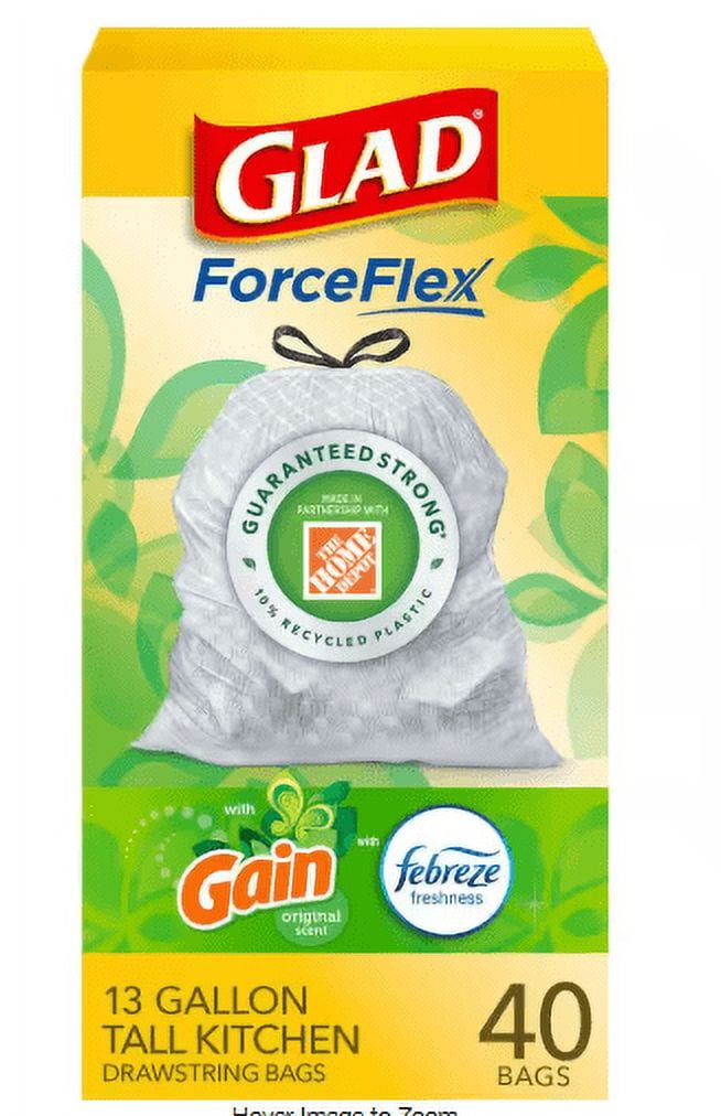 Glad Force Flex 13 Gal. Drawstring Trash Bags Original Scent with Gain Original Scent (40-Count)