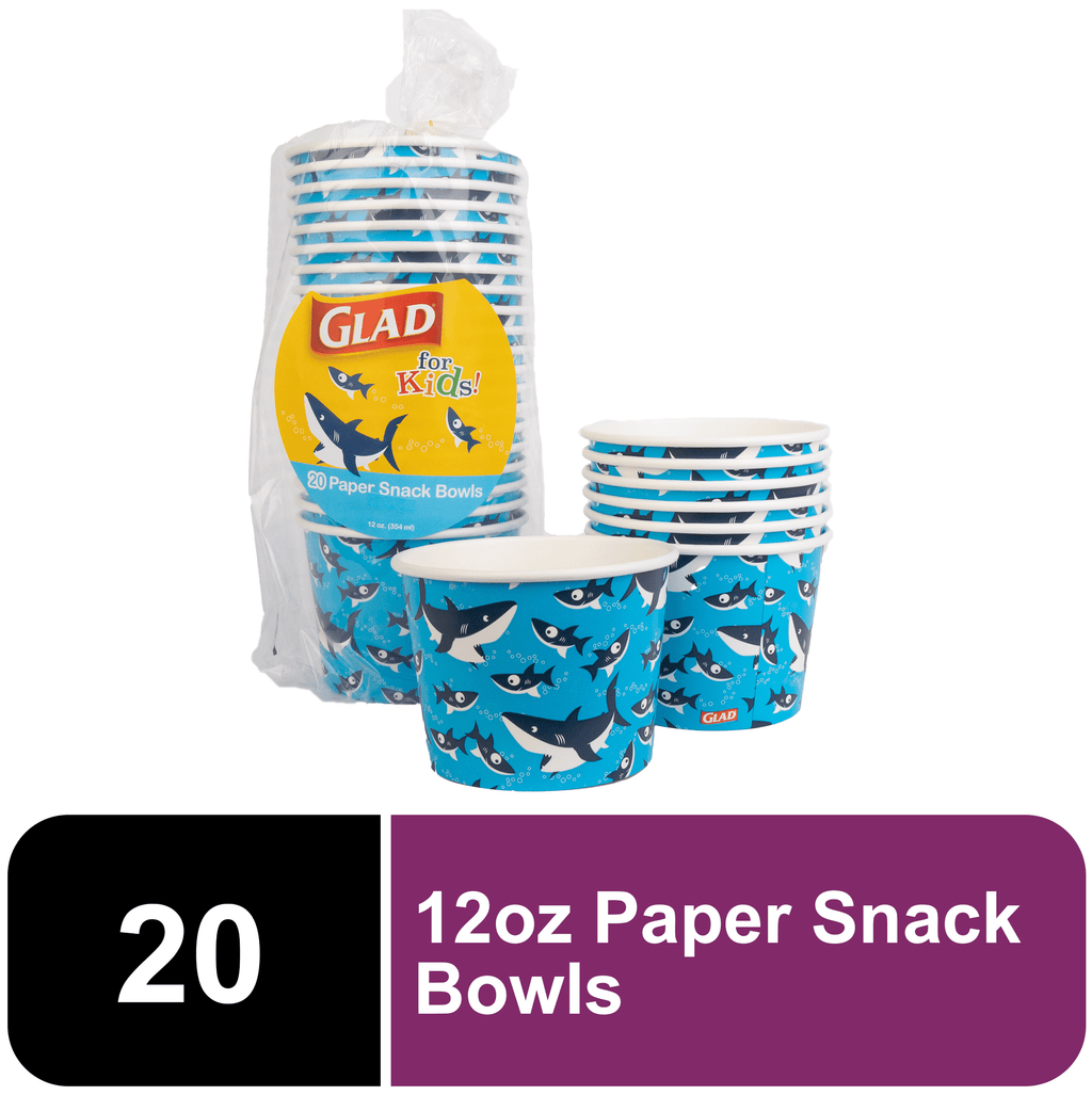 Glad Kids Sharks Paper Snack Bowls No Lid 12oz 20 Count