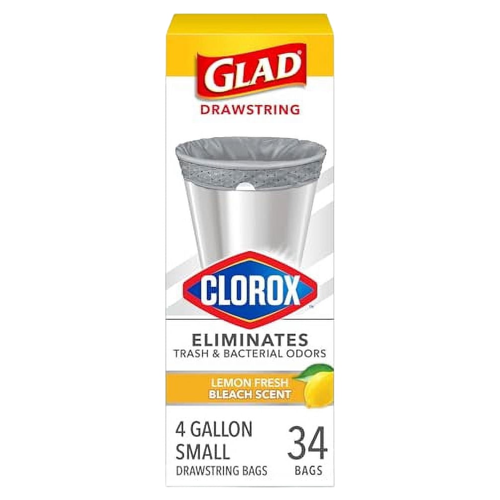 2X - Glad Drawstring Small Trash Bags - Lemon Fresh Bleach - 4 Gallon - 34 Count