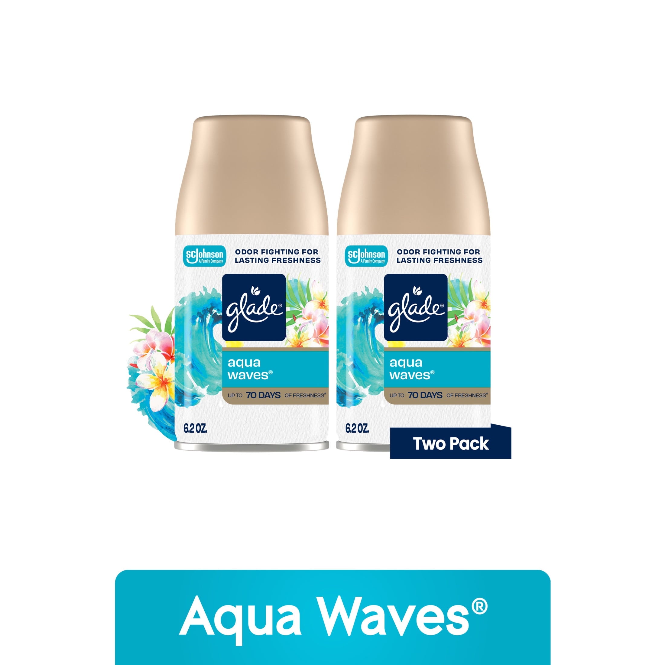 Glade Automatic Spray Refills - Air Freshener, Mothers Day Gifts, Infused with Essential Oils, Aqua Waves, 6.2 oz, 2 Count