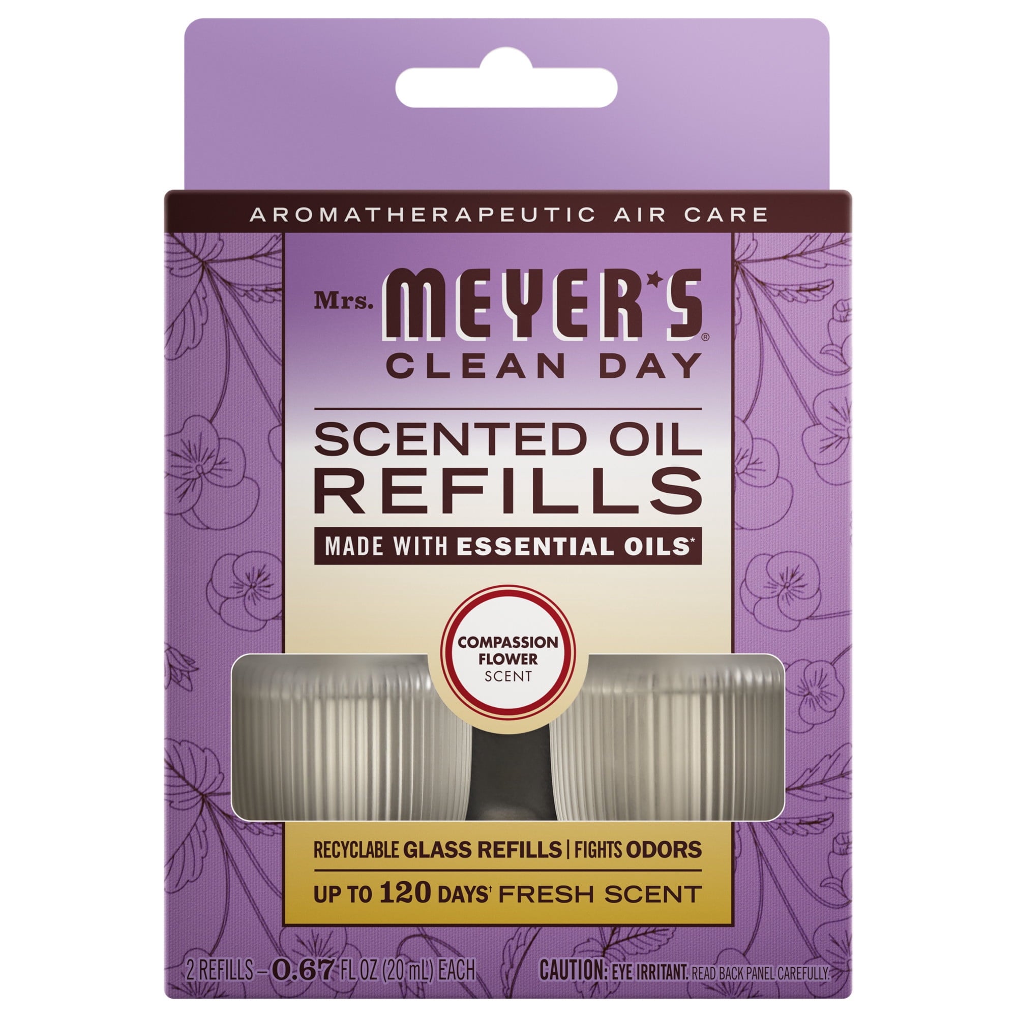 Mrs. Meyer's Clean Day Premium Scented Oil Plug-in Diffuser - Air Freshener Refills - Compassion Flower - 0.67 fl oz, 2 pack