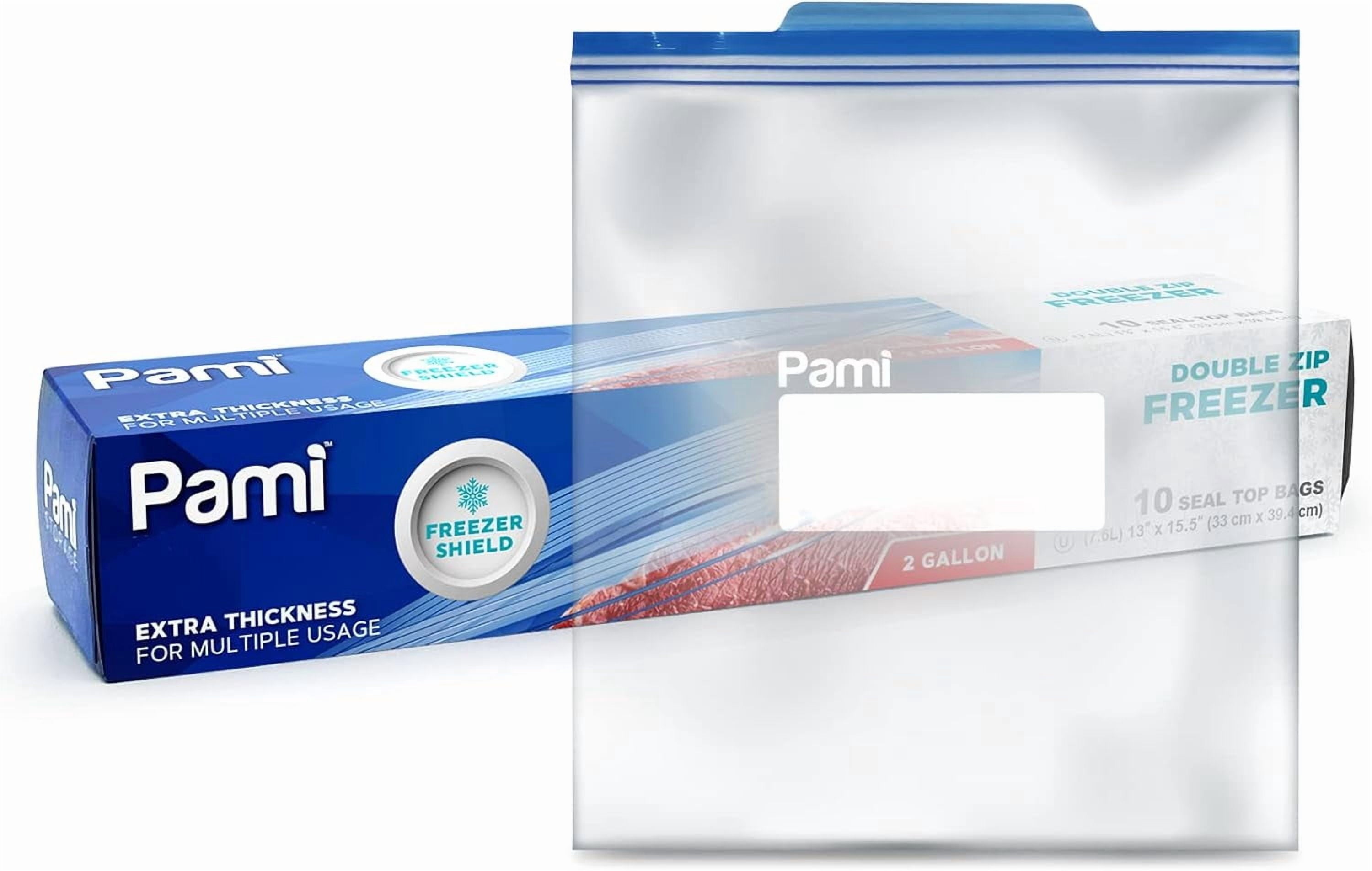 PAMI Extra-Thick Food Storage Bag with Double Zipper - 10 count Expandable Bottom Leakproof Plastic Gallon Ziploc Bags
