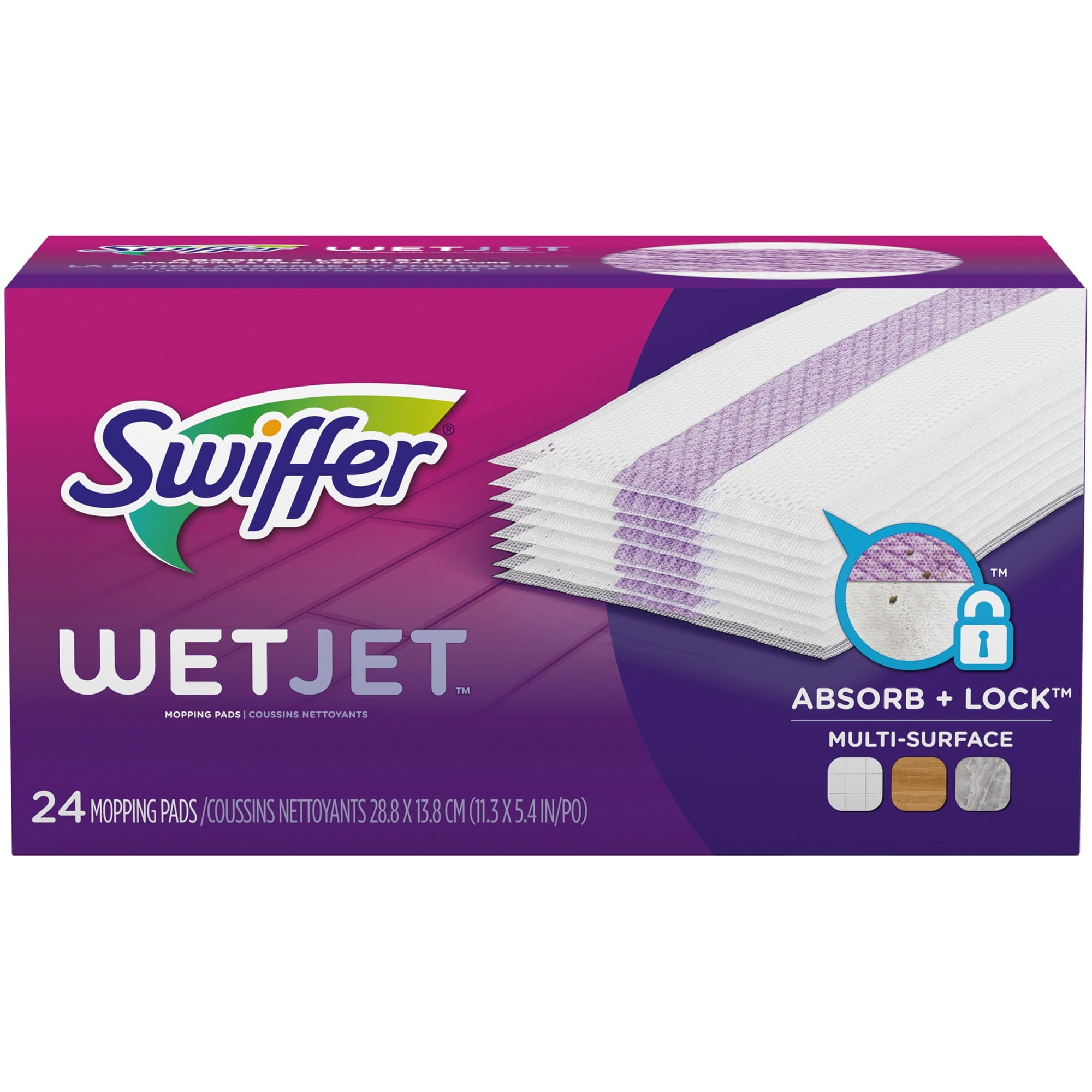 Swiffer 08443 WetJet 11.3 in. x 5.4 in. System Cloth Refills - White (24-Piece/Box - 4 Boxes/Carton)