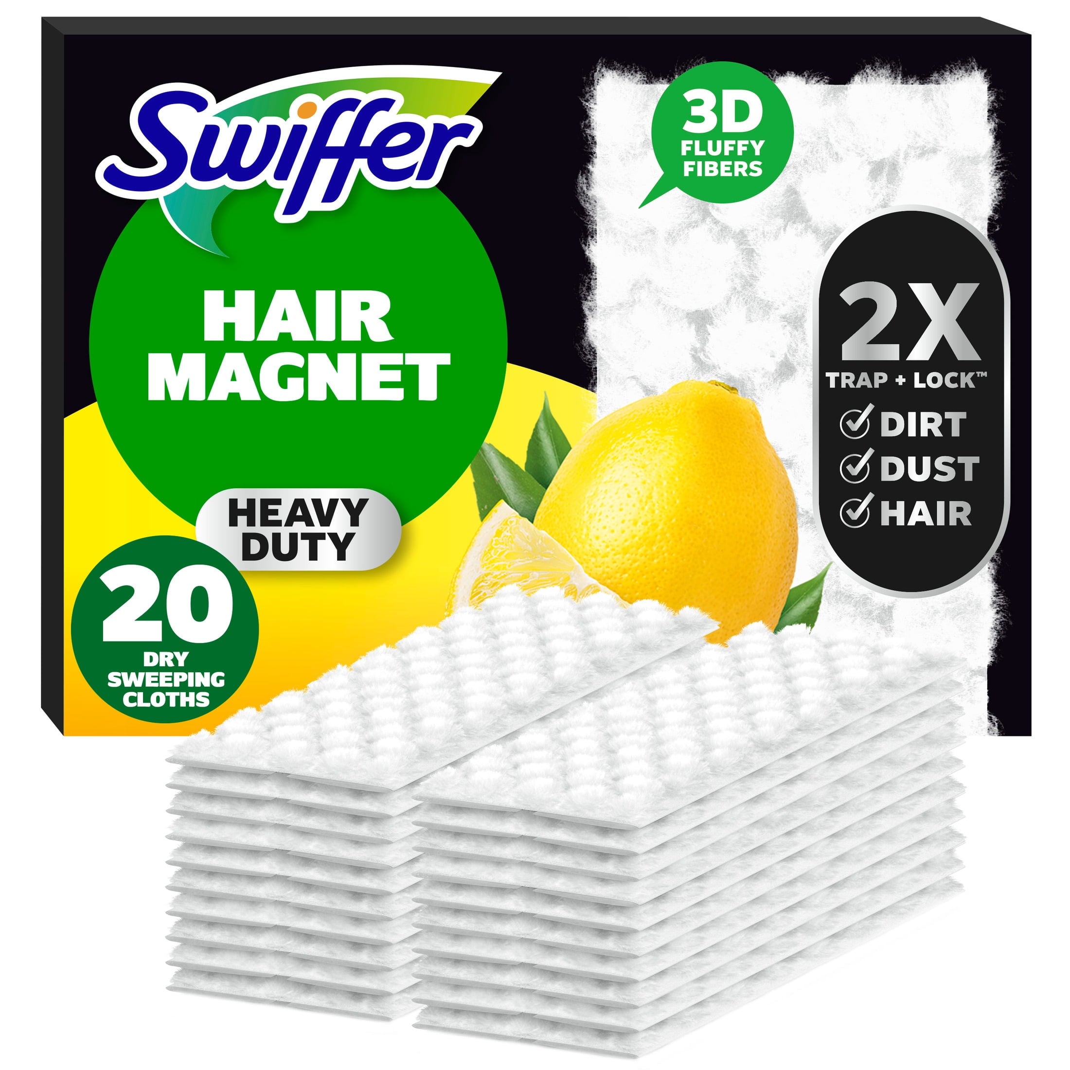 Swiffer Hair Magnet - Heavy Duty Sweeping Cloth Refills, Lemon, 20 Count