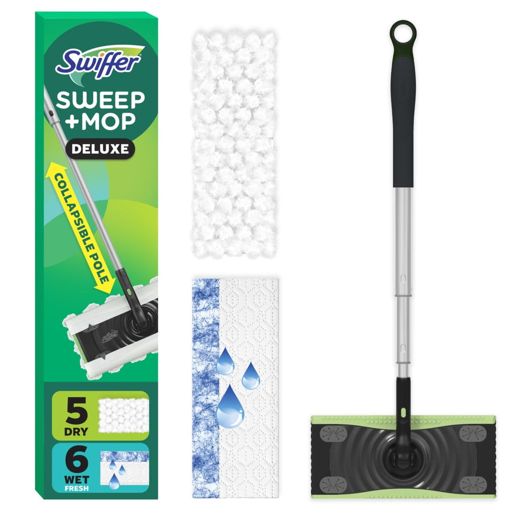 Swiffer Sweep and Mop Deluxe - 2-in-1 Floor Mopping and Sweeping Kit, 1 Device, 5 Sweep Refills, 6 Mop Refills