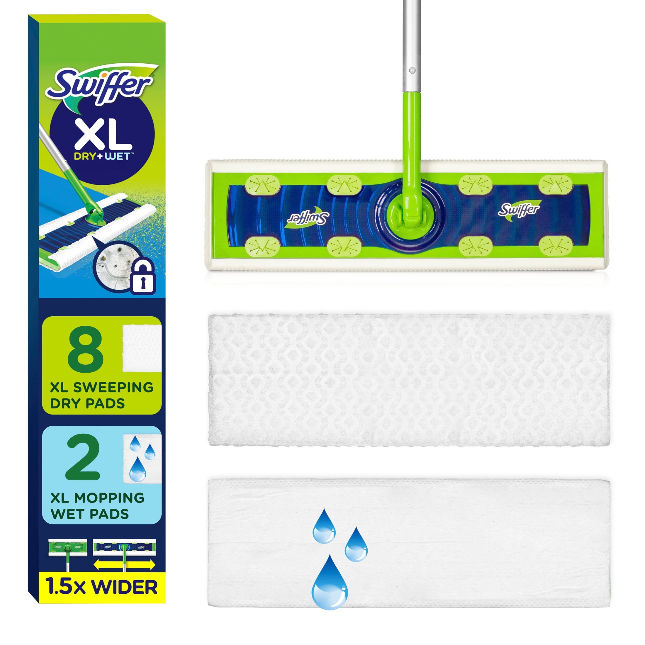 Swiffer Sweeper XL Kit with Dry & Wet Refills - Unscented, 1 Handle + 8 XL Dry pads & 2 XL Wet Pads