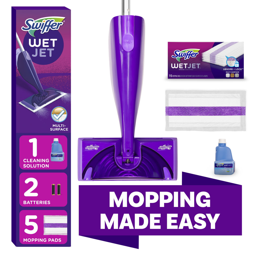Swiffer Wet Jet Mopping Floor Cleaner Bundle Includes 1 Spray Mop Device - 20 Mop Pad Refills & 1 Fresh Scent Mopping Solution