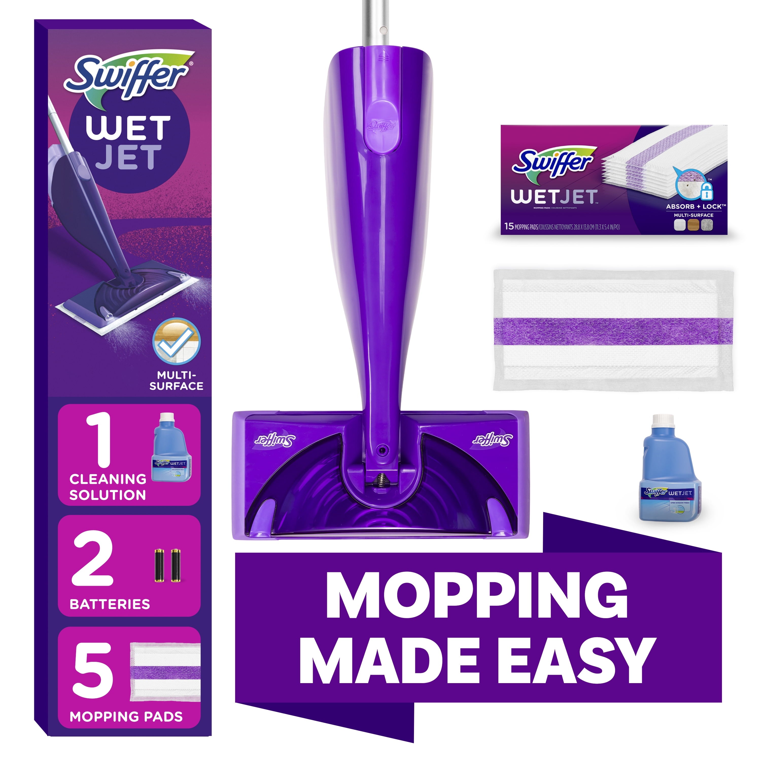 Swiffer Wet Jet Mopping Floor Cleaner Bundle Includes 1 Spray Mop Device - 20 Mop Pad Refills & 1 Fresh Scent Mopping Solution