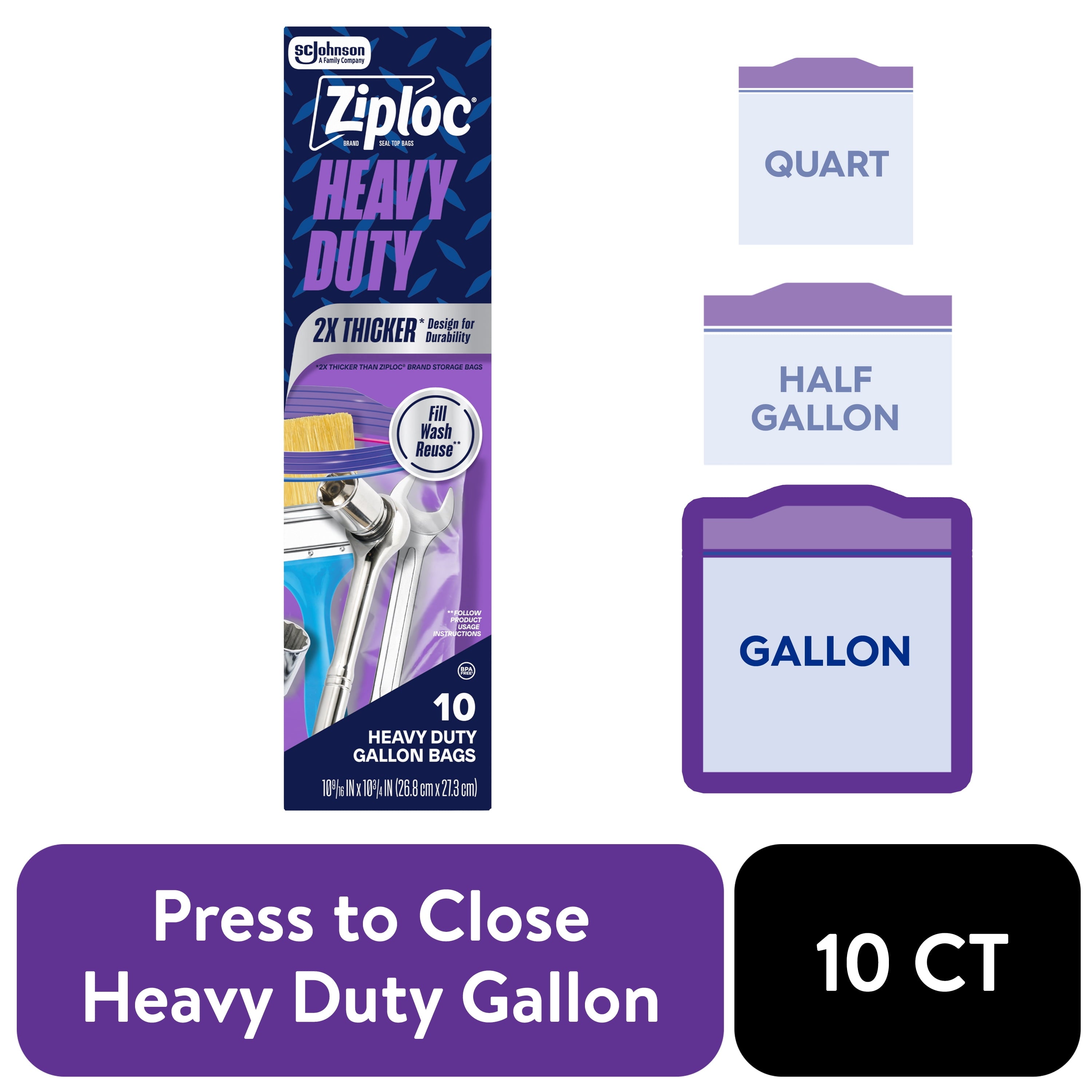 Ziploc® Brand Heavy Duty Gallon Storage Bags - Seal Top Closure, 10 Count