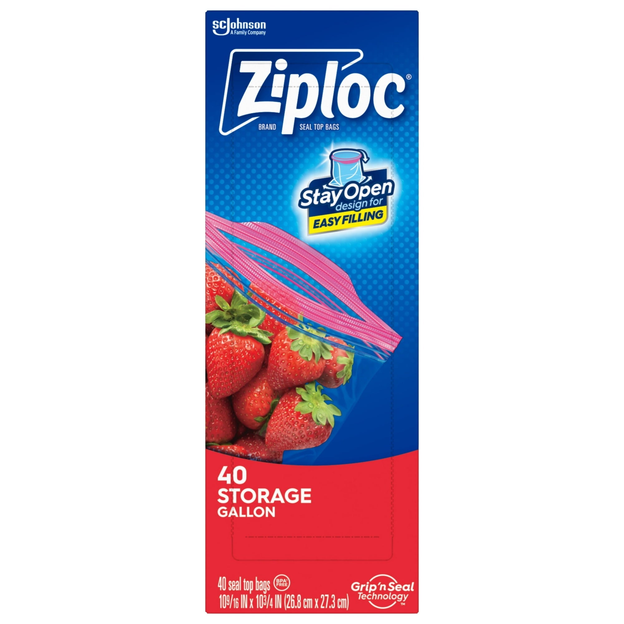 Ziploc Brand Storage Bags - School Supplies, with Grip 'n Seal Technology, Gallon, 40 Count