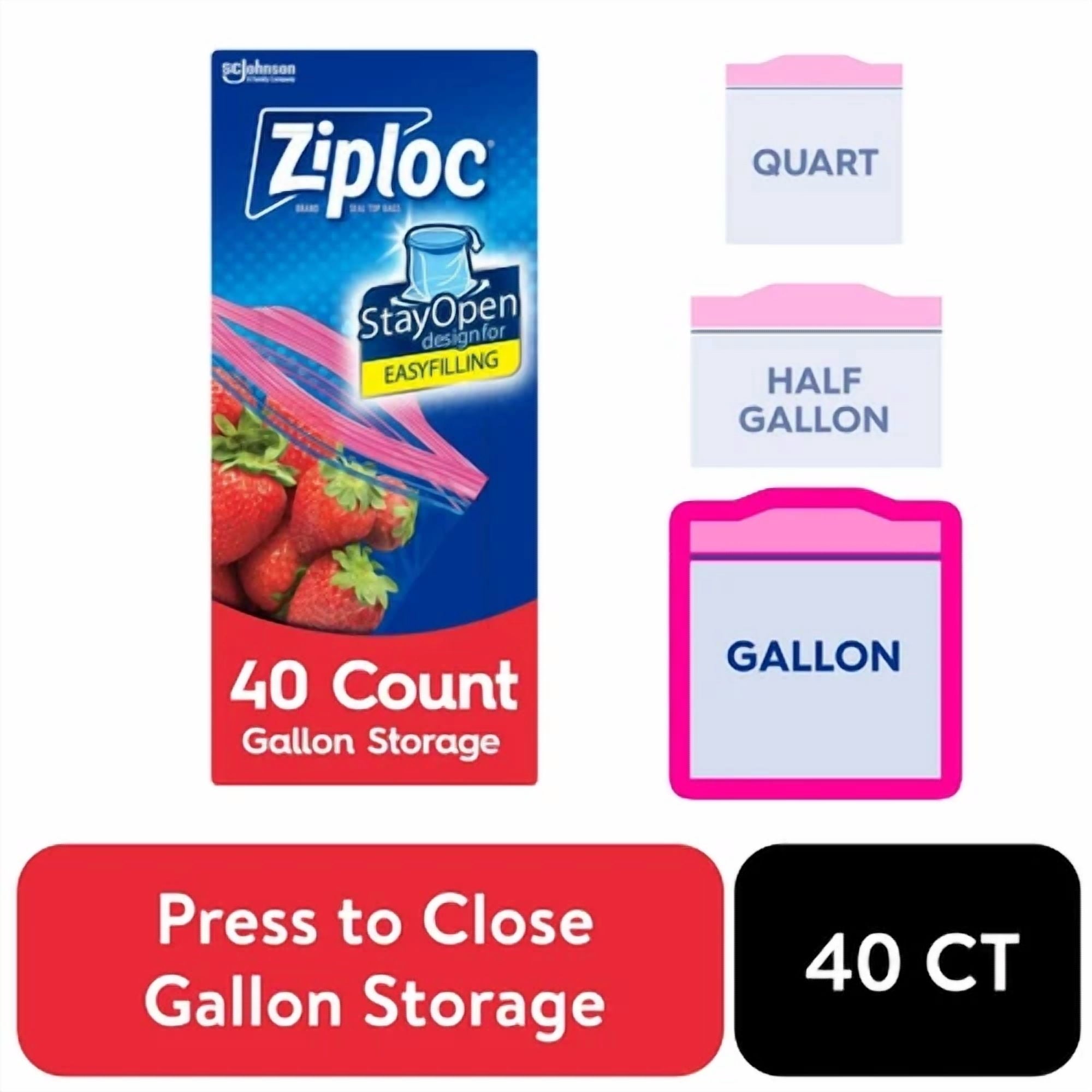 Ziploc Brand Storage Bags - With Grip 'N Seal Technology, Gallon, 40 Count